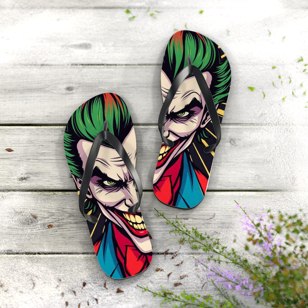 Joker Face Flip Flops | Comic Villain Green Hair