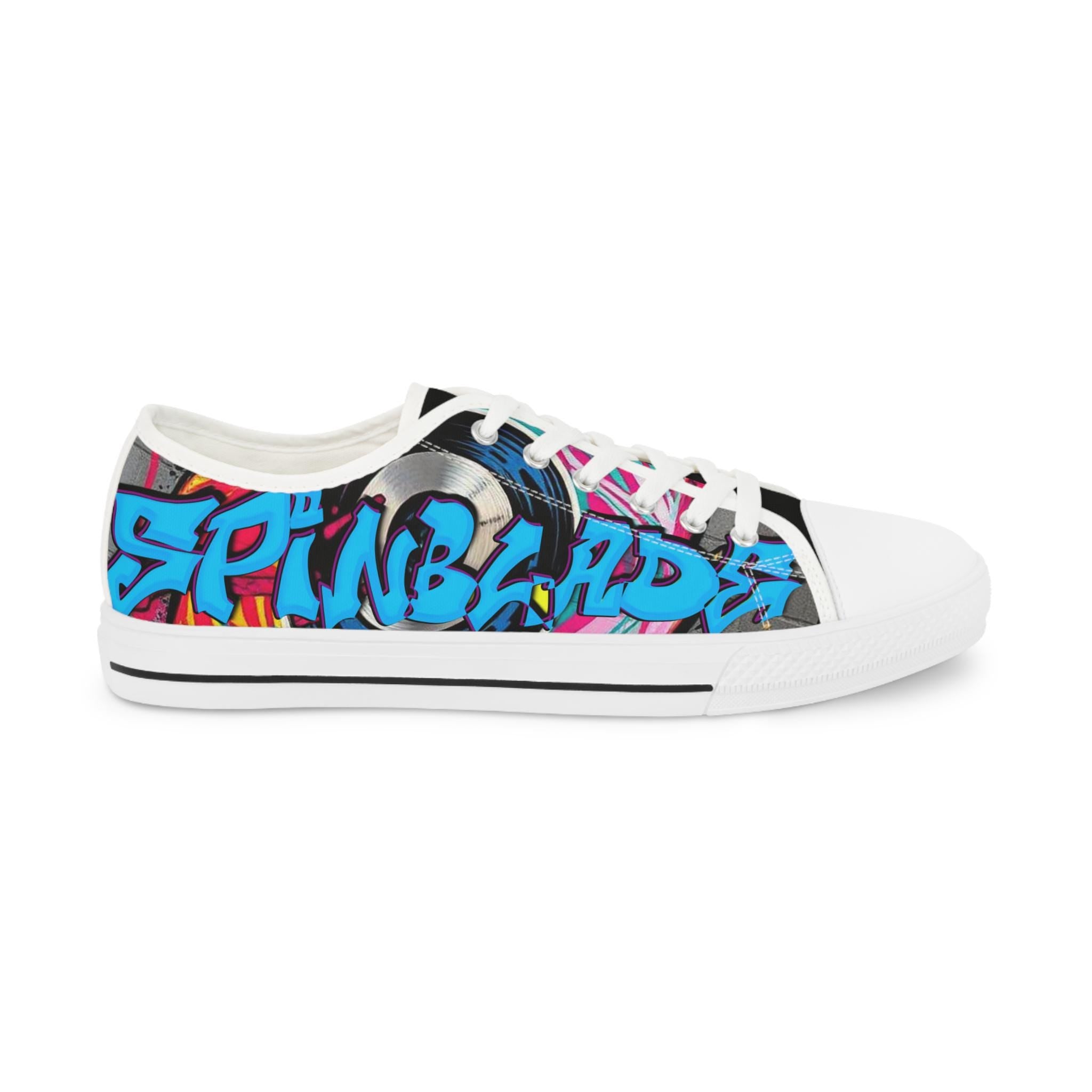 Blue Graffiti Street Art Sneakers | Low Top Canvas Shoes