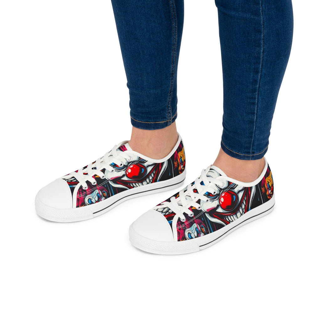 Scary Grinning Clown Sneakers Women's Low Top Sneakers | Horror Circus Pattern