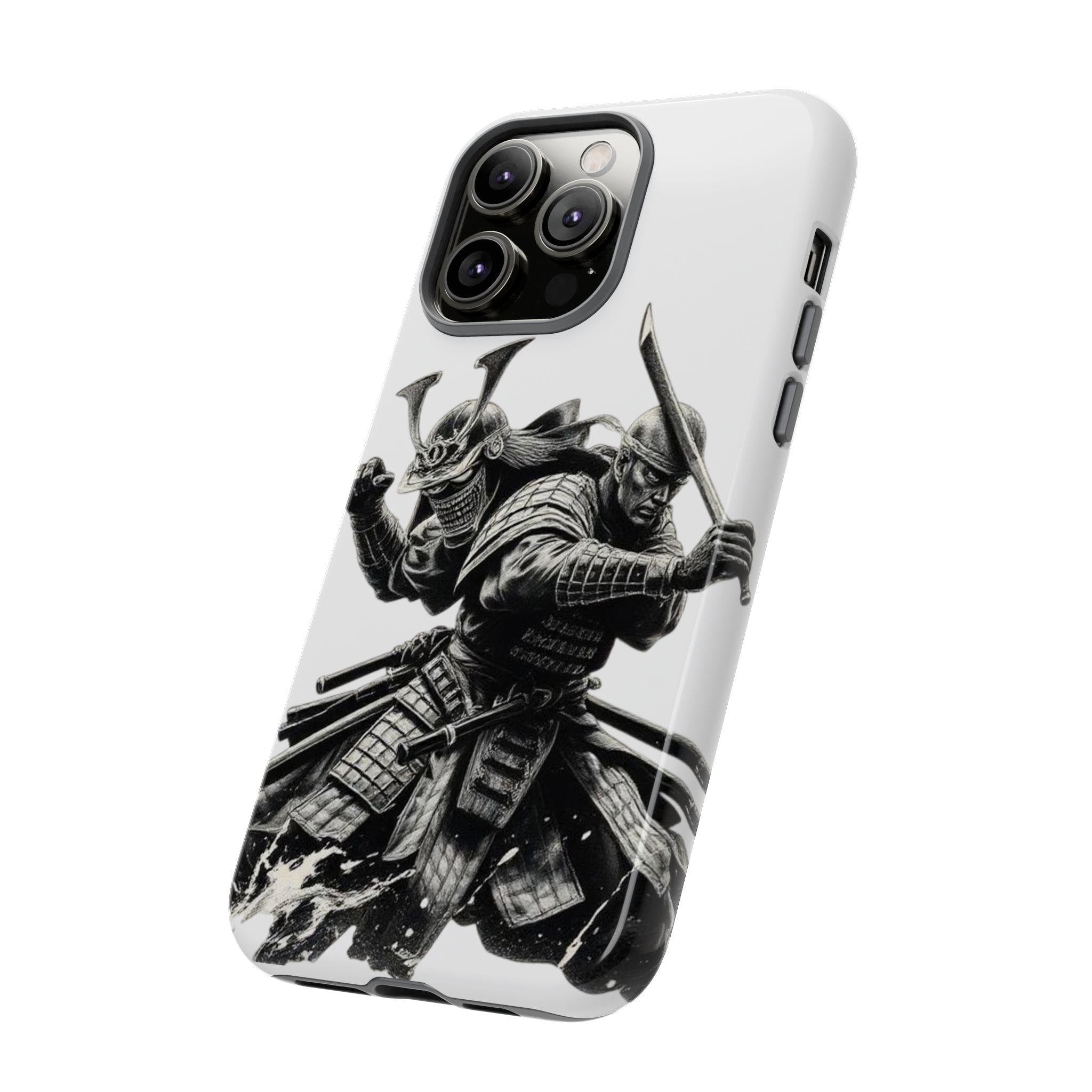 Samurai Warriors Phone Case | Black Ink Battle Illustration, Tough Case