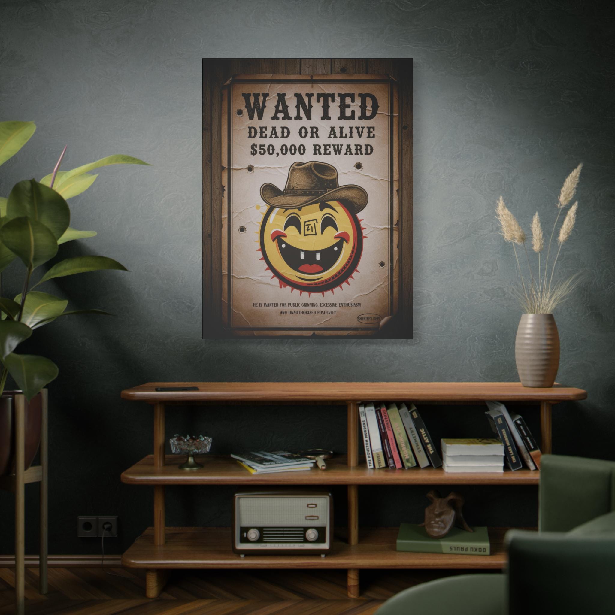 Smiley Cowboy Wanted Poster Canvas