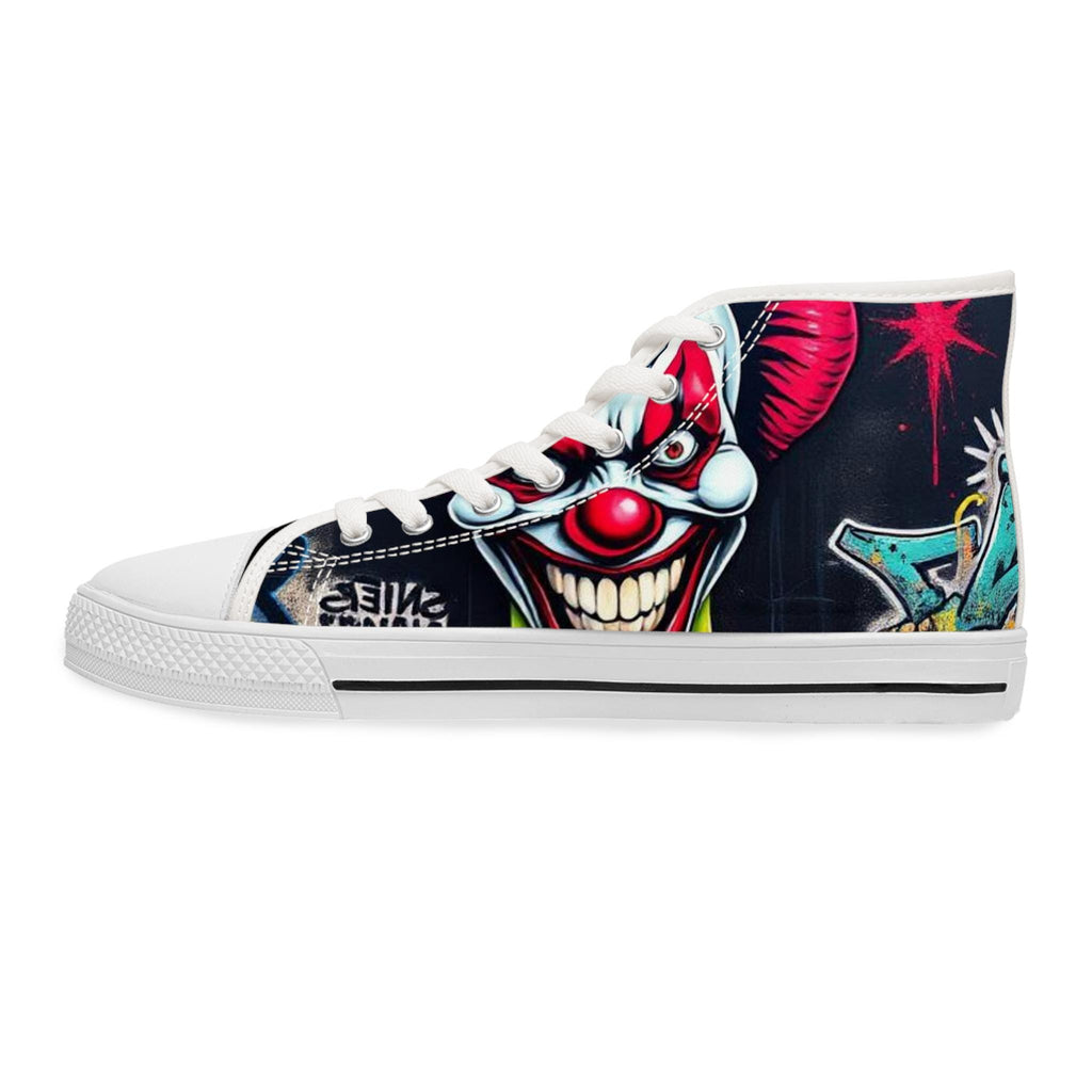 Creepy Clown Graffiti Face Women's High Top Sneakers | Horror Halloween Shoe Art