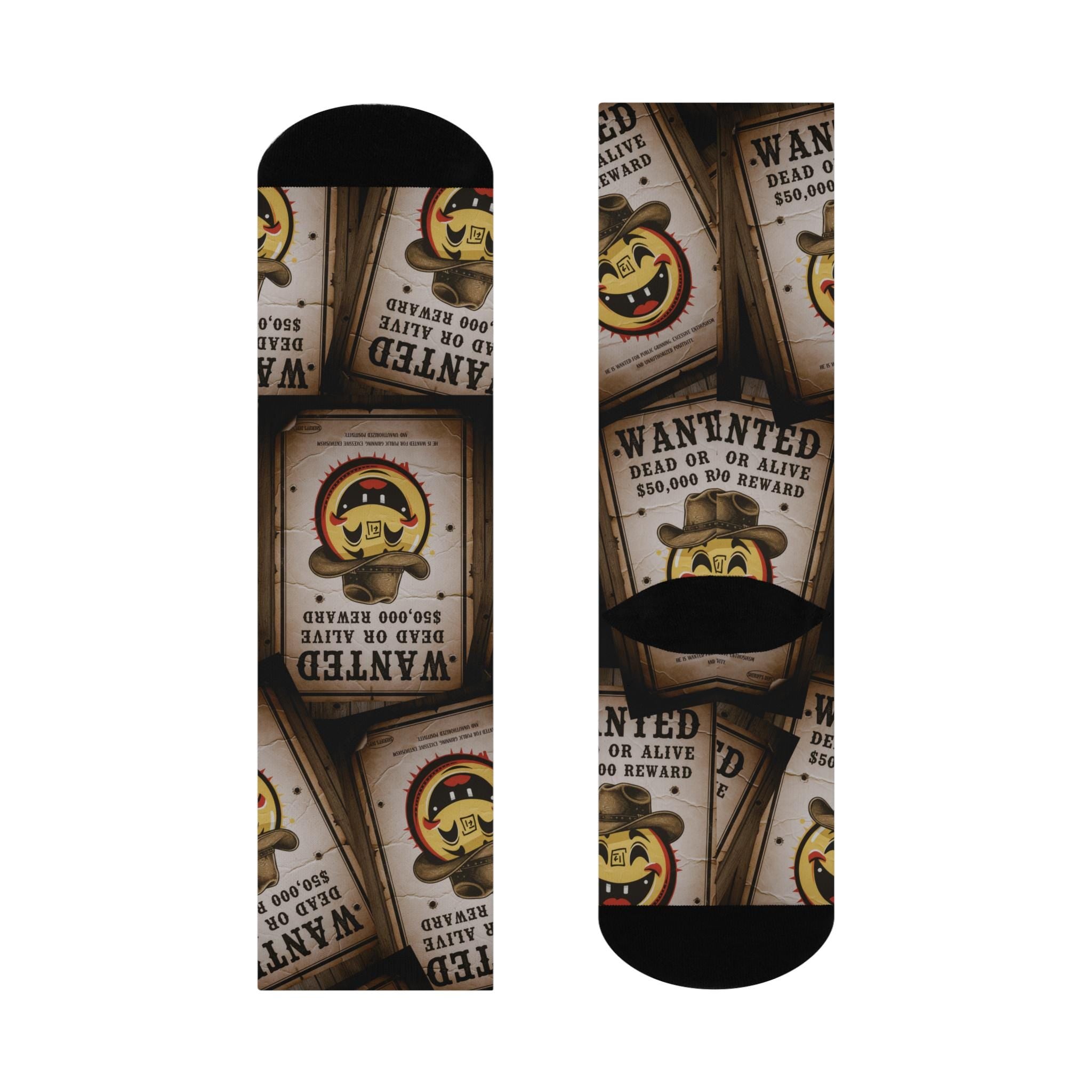 Wanted Poster Emoji Pattern Socks Cushioned Crew