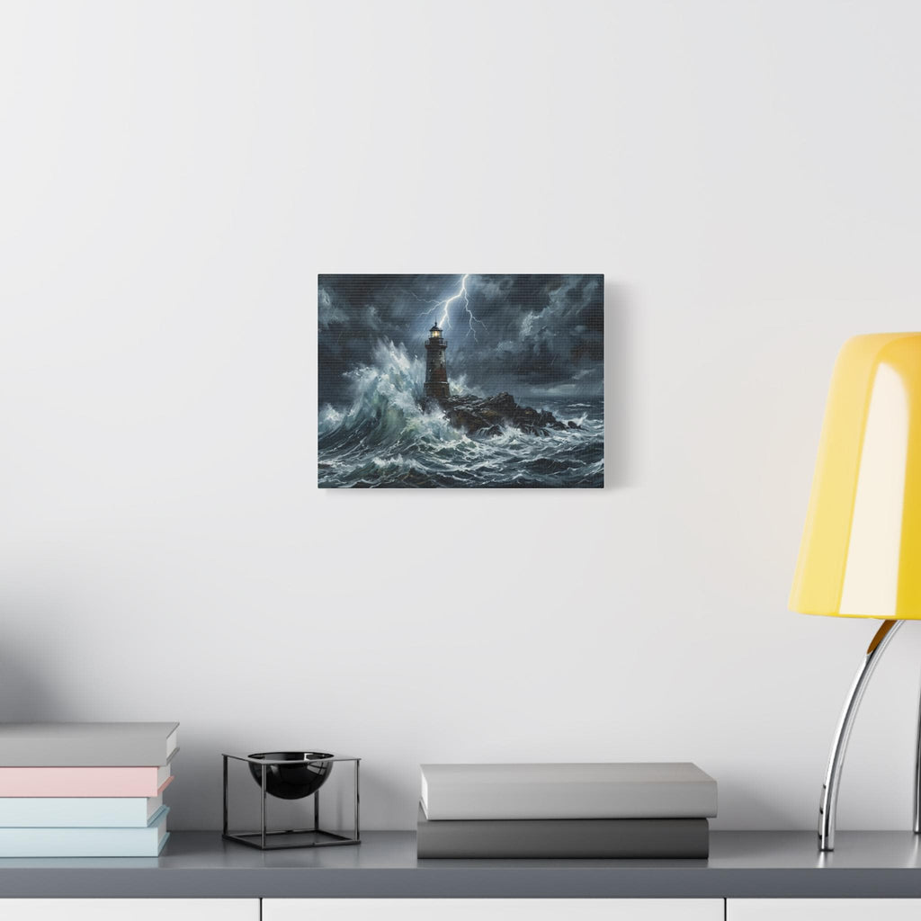 Stormy Lighthouse Matte Canvas | Seascape Wall Art, Lightning Ocean Print