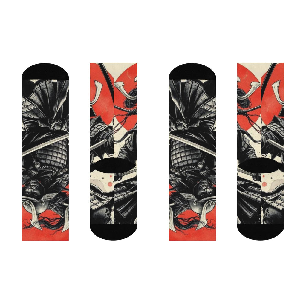 Samurai Helmet Warrior Crew Socks | Red Sun Armor Illustration