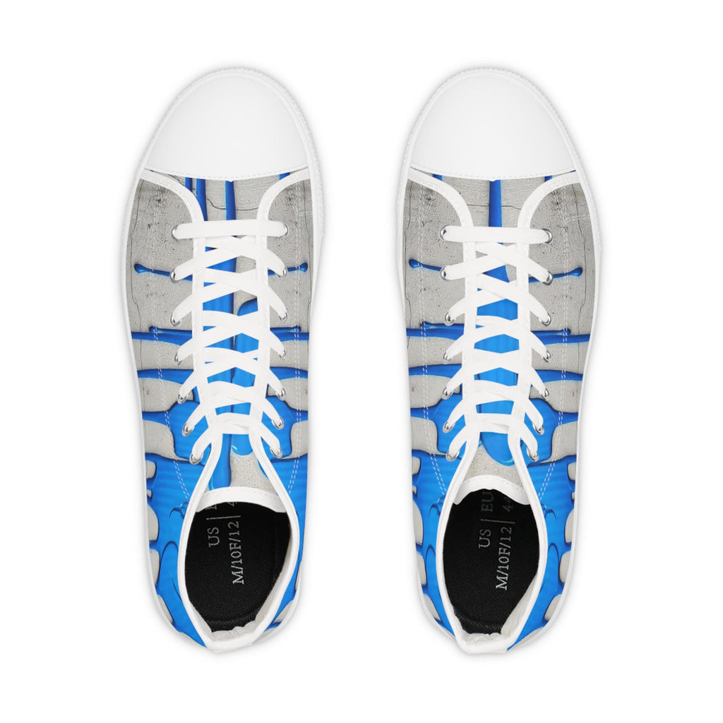 Blue Paint Drip High Top Sneakers | Abstract Streetwear Canvas Shoes