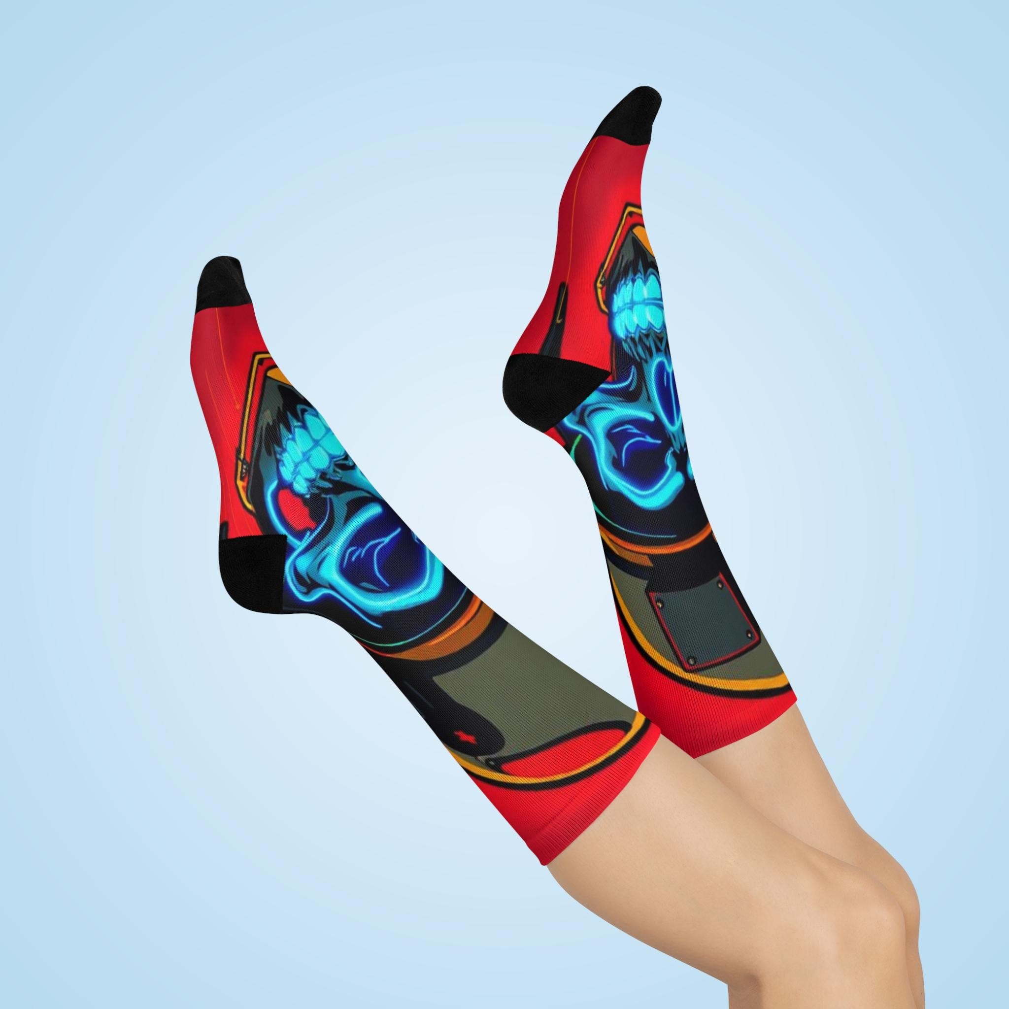 Neon Skull Crew Socks | Cushioned Biker Helmet Design