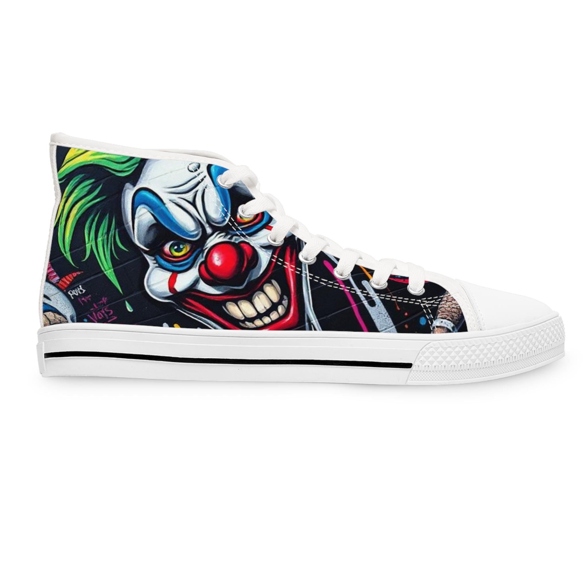 Creepy Clown Face High Top Sneakers | Horror Face Skate Shoes