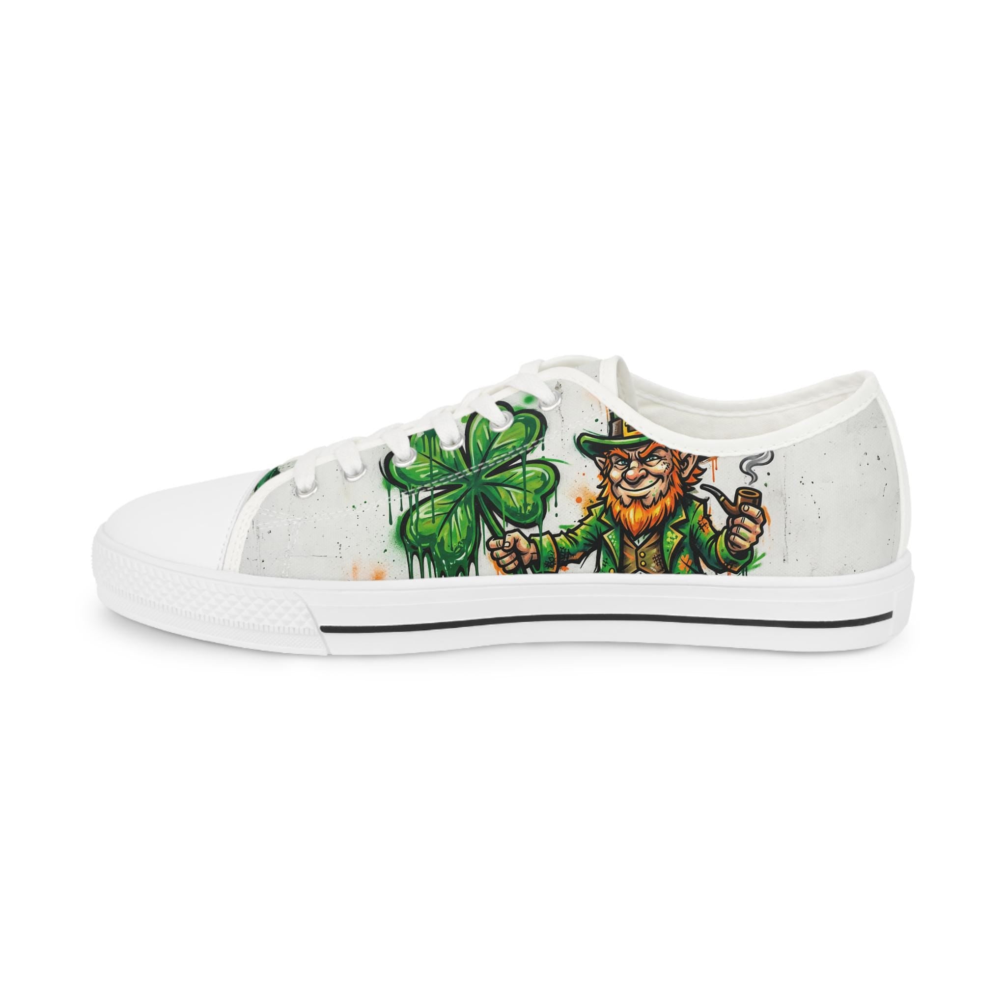 Leprechaun and Shamrocks Men's Low Top Sneakers | St. Patrick's Day Shoes
