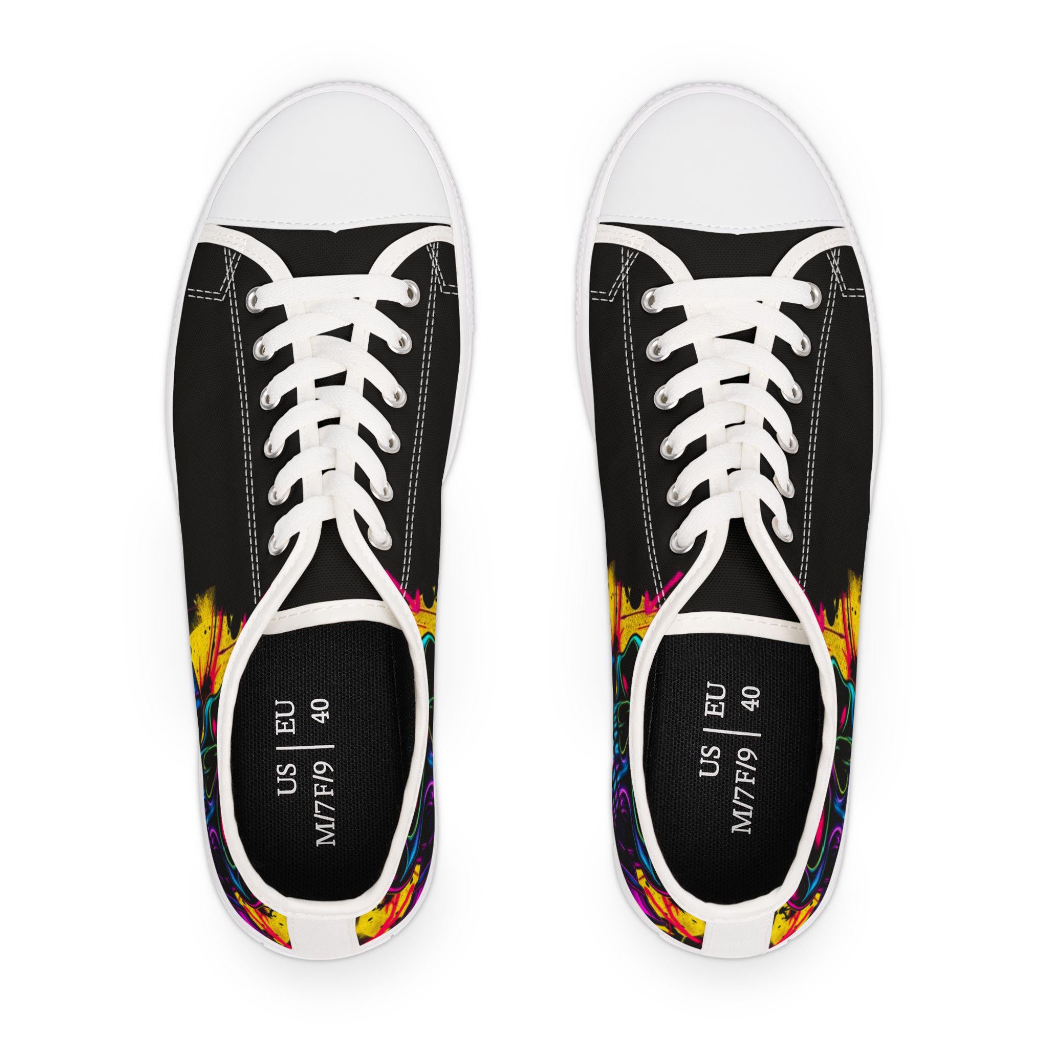 Neon Skull Low Top Sneakers | Women's Colorful Art Print Canvas Shoes