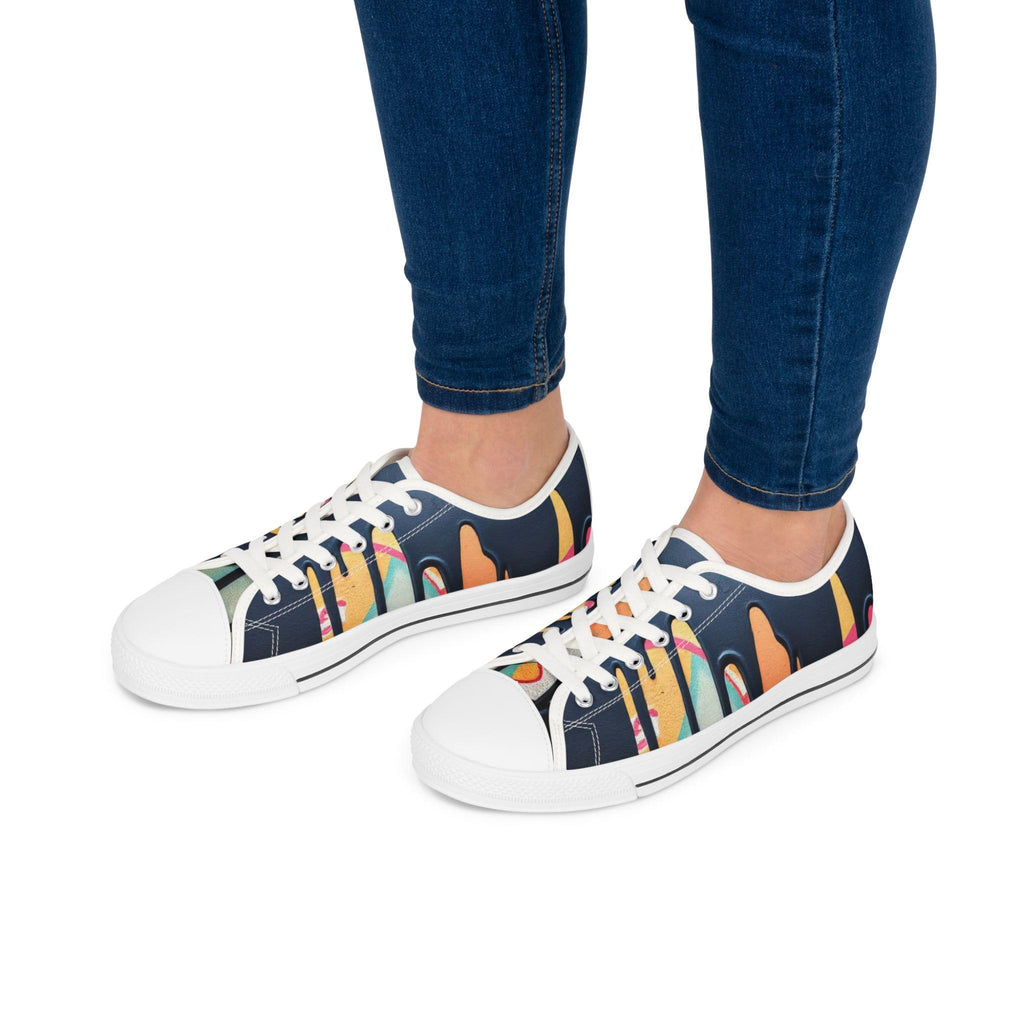 Paint Drip Pattern Women's Low Top Sneakers | Neon Paint Splash Design