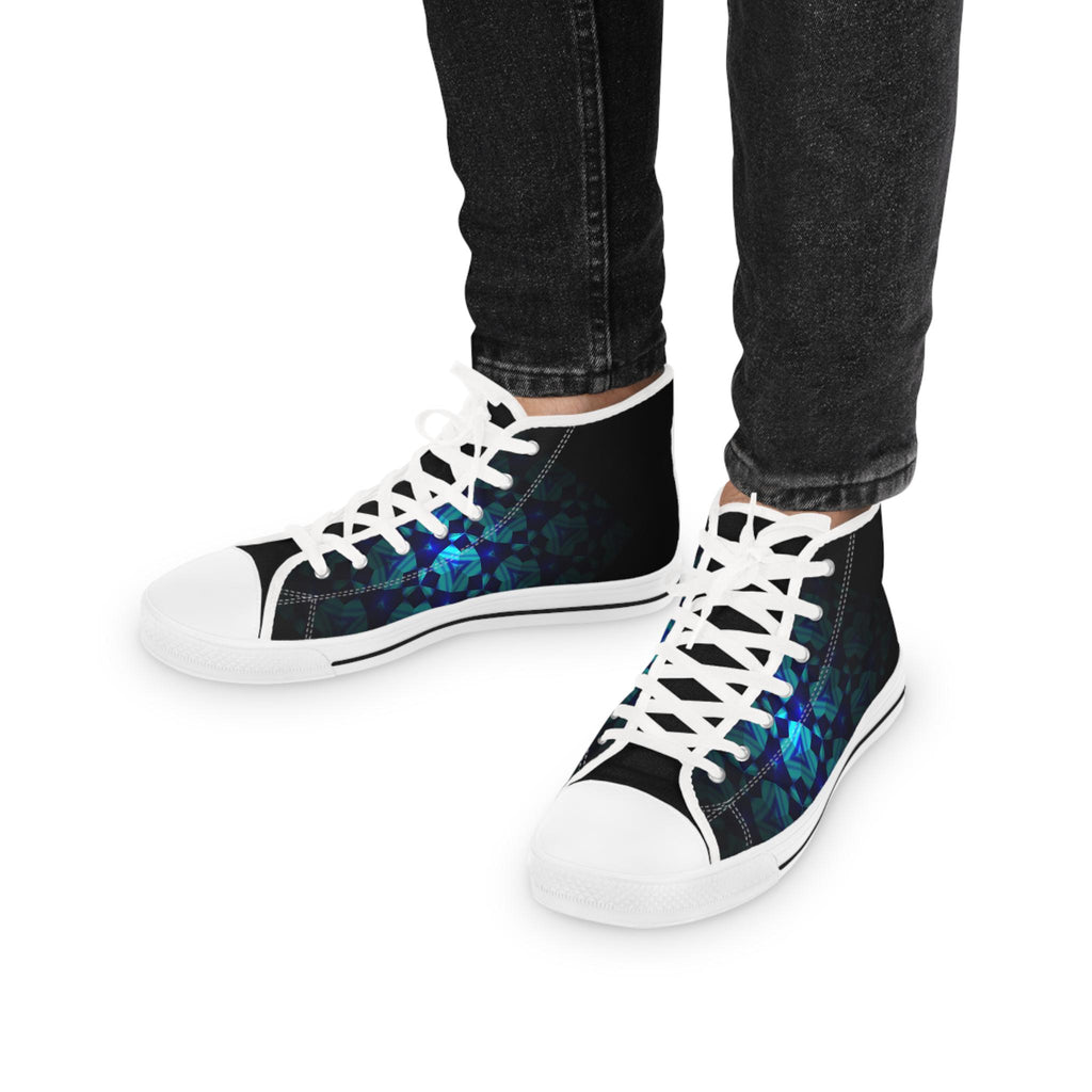 Teal Geometric Mosaic High Top Sneakers | Abstract Pattern Canvas Shoes