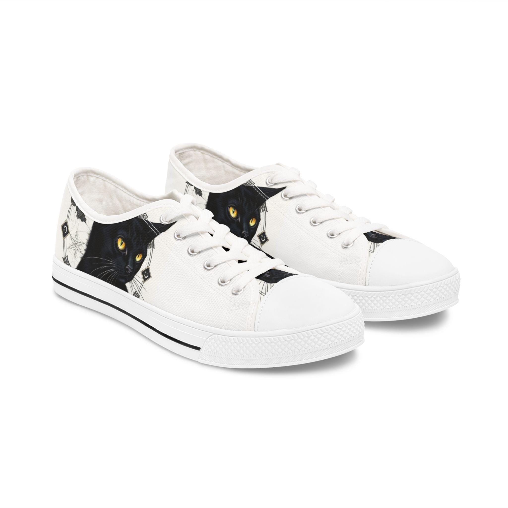 Black Cat Portrait Sneakers | Low Top Canvas Shoes
