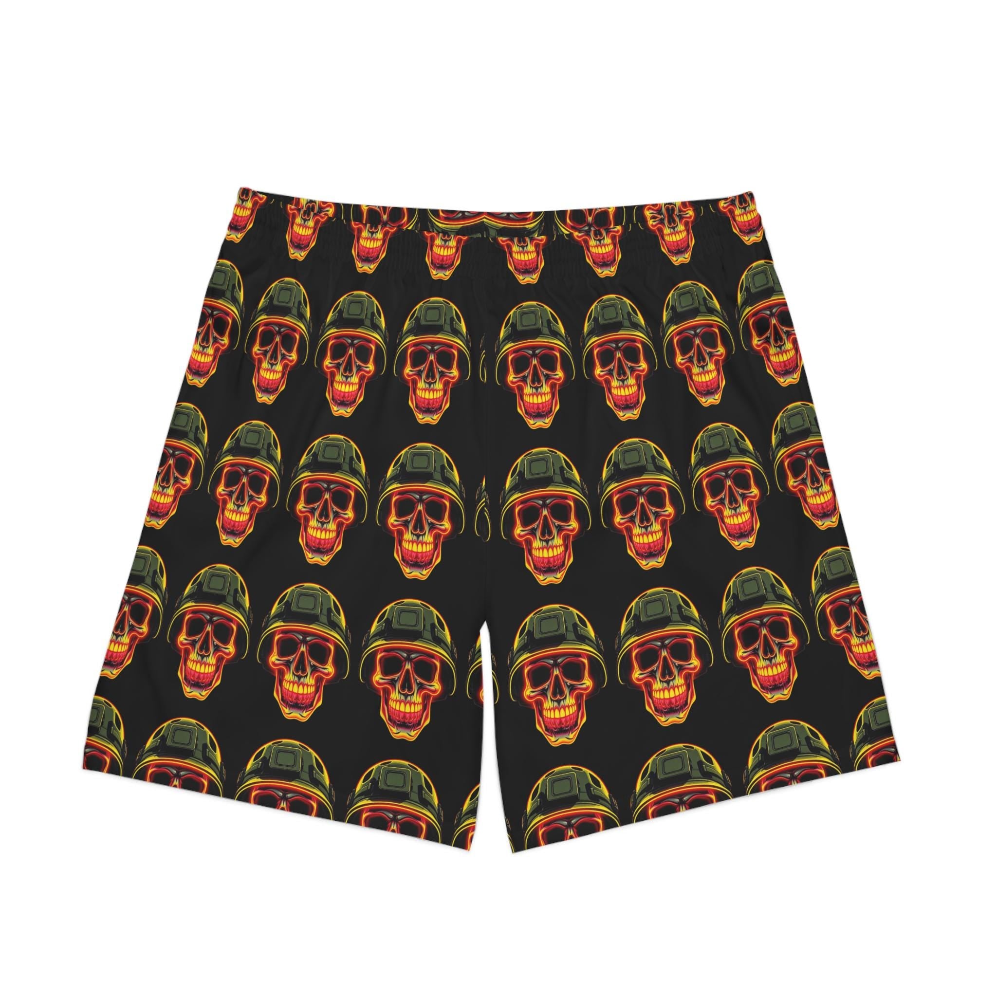 Retro Soldier Skull Pattern Swim Shorts | Beach Shorts, All-Over Print
