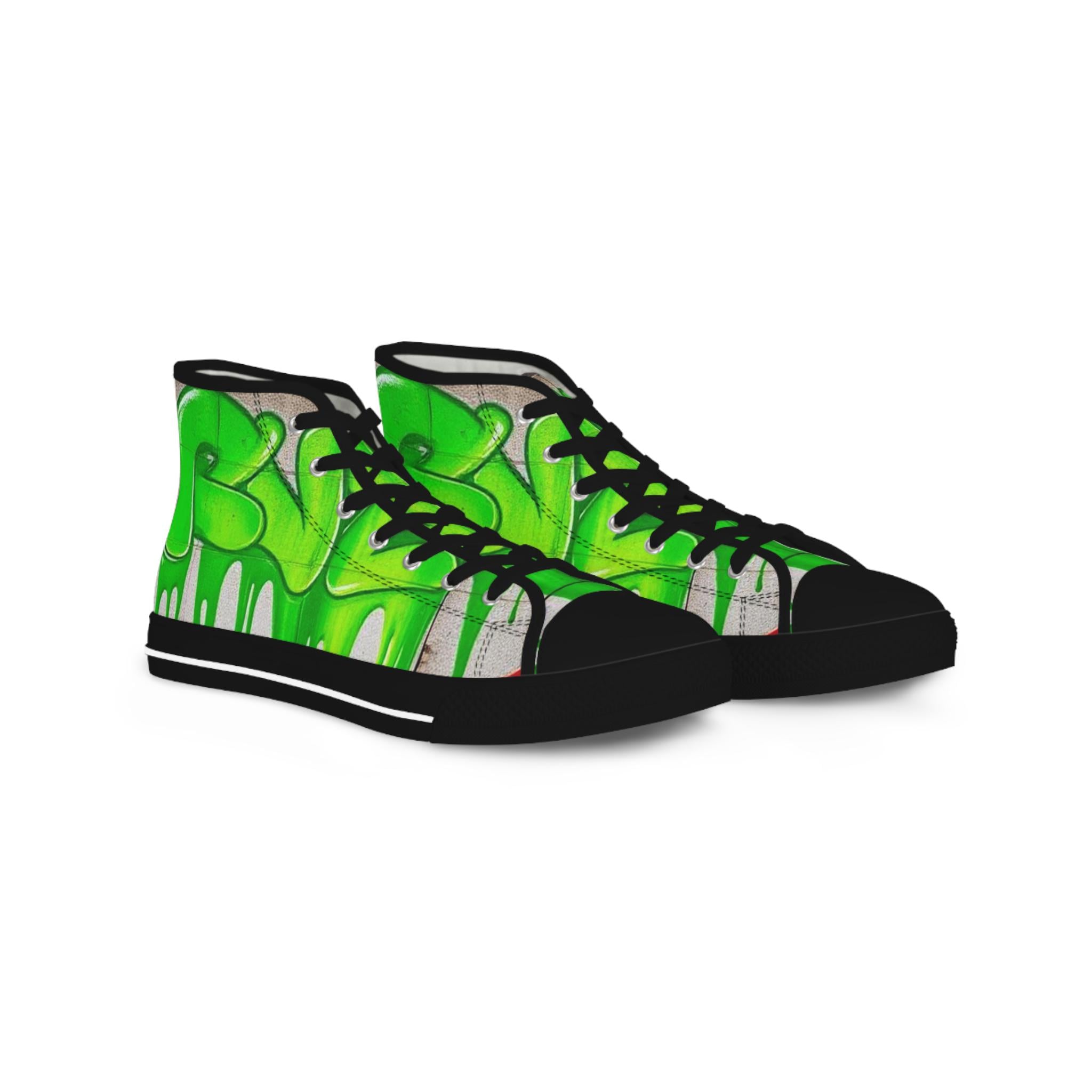 Green Paint Drip High Top Sneakers | Street Art Skate Shoes
