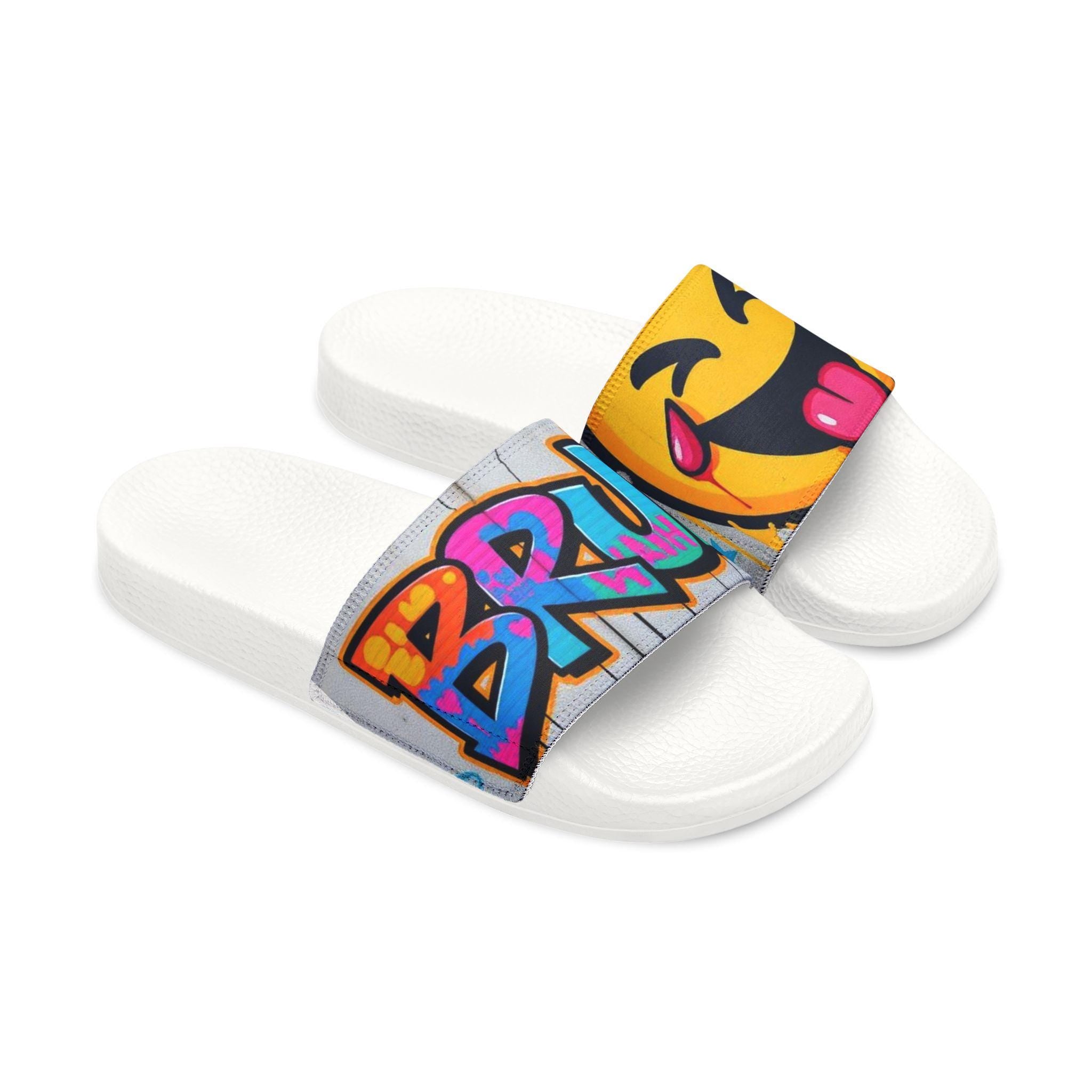 Graffiti Emoji Slide Sandals | Removable-Strap Slides