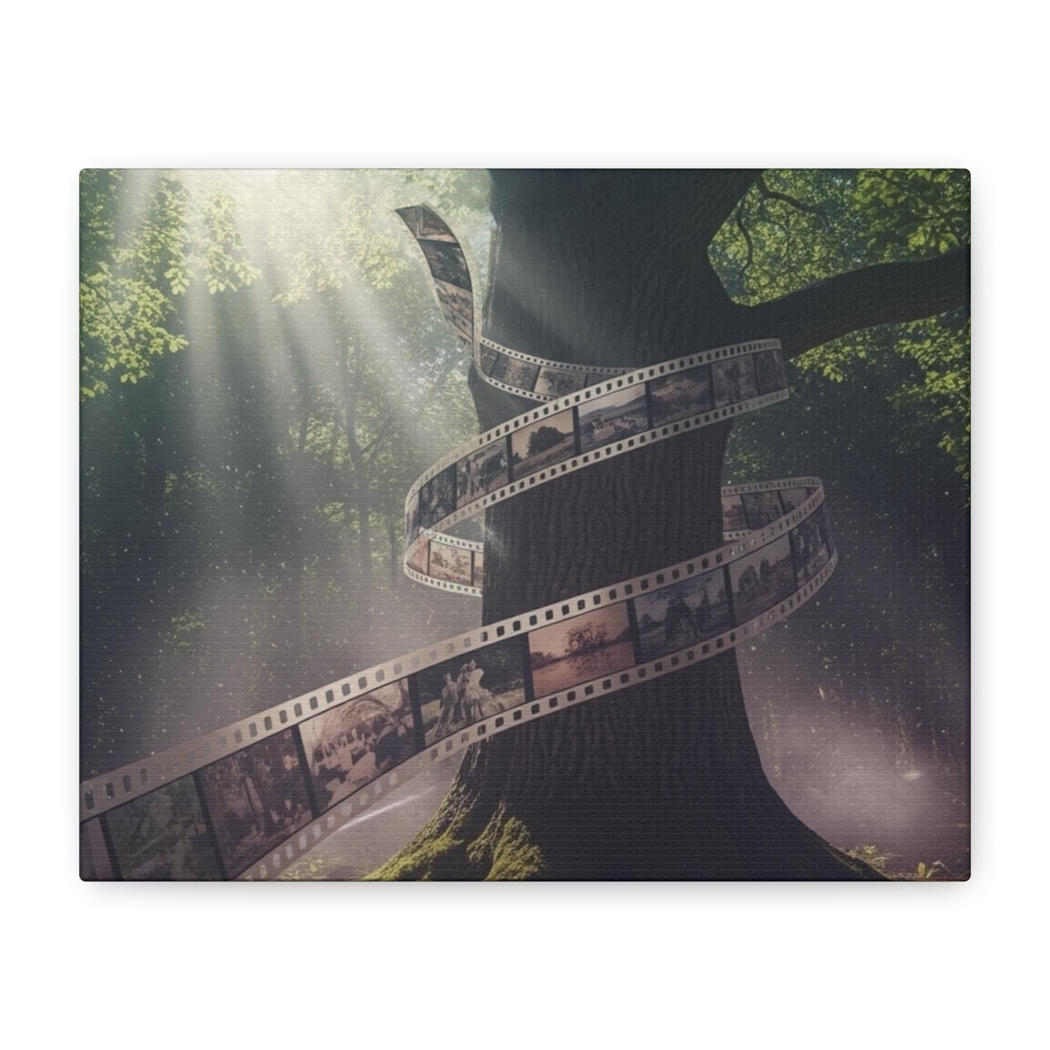 Film Reel Tree canvas | Vintage photo strip forest wall art