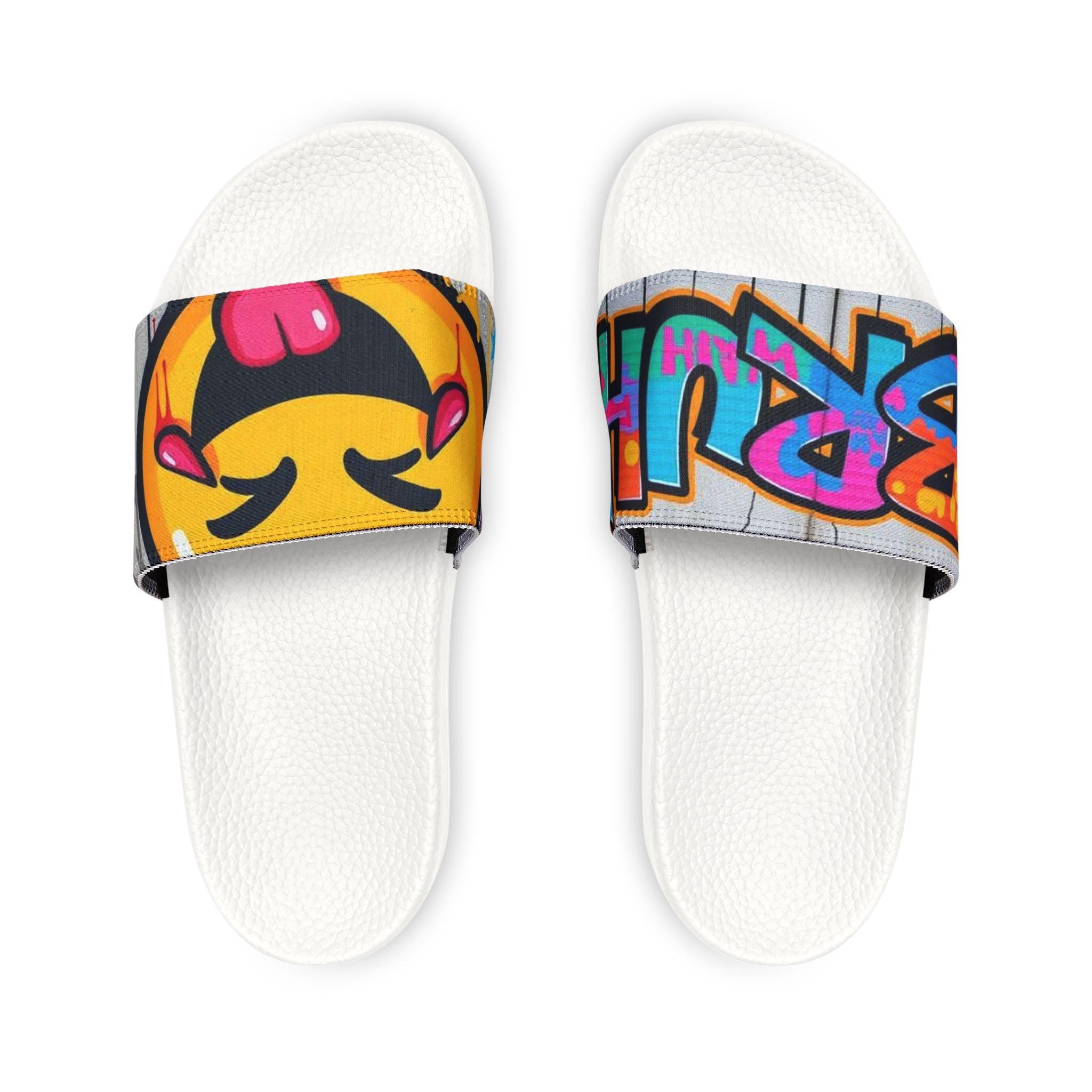 Graffiti Emoji Slide Sandals | Removable-Strap Slides