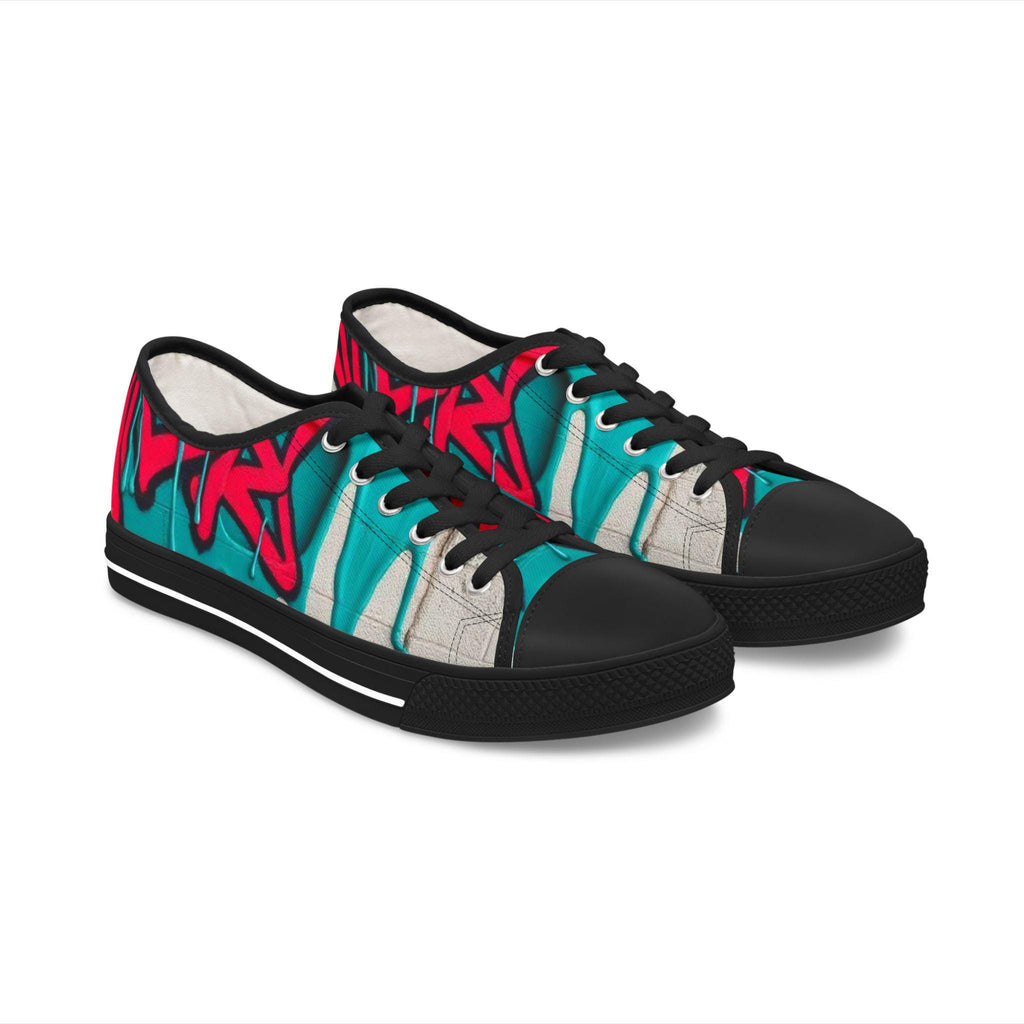 Teal Pink Street Graffiti Women's Low Top Sneakers | Street Art Canvas Shoes