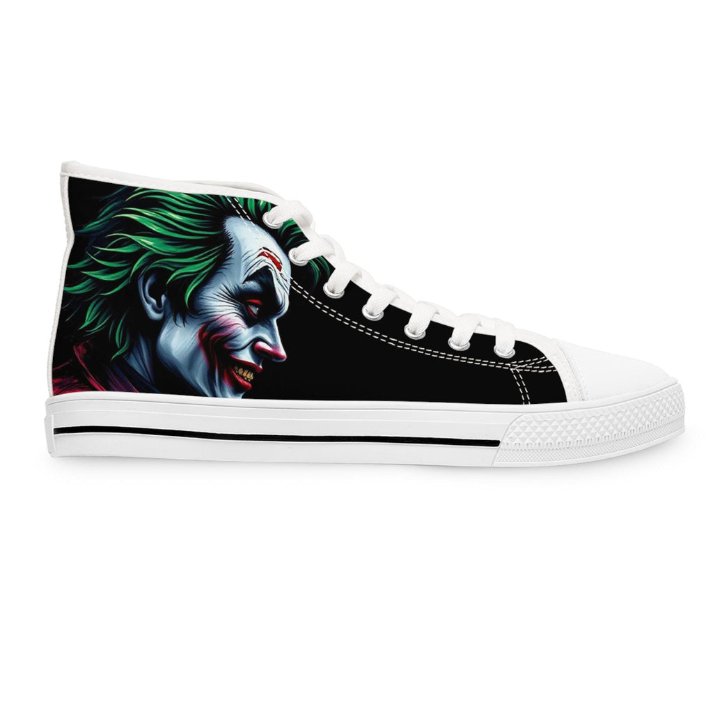Joker Face Illustration Women's High Top Sneakers | Clown Villain Art, Black Green