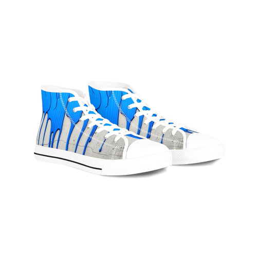 Blue Paint Drip High Top Sneakers | Abstract Streetwear Canvas Shoes