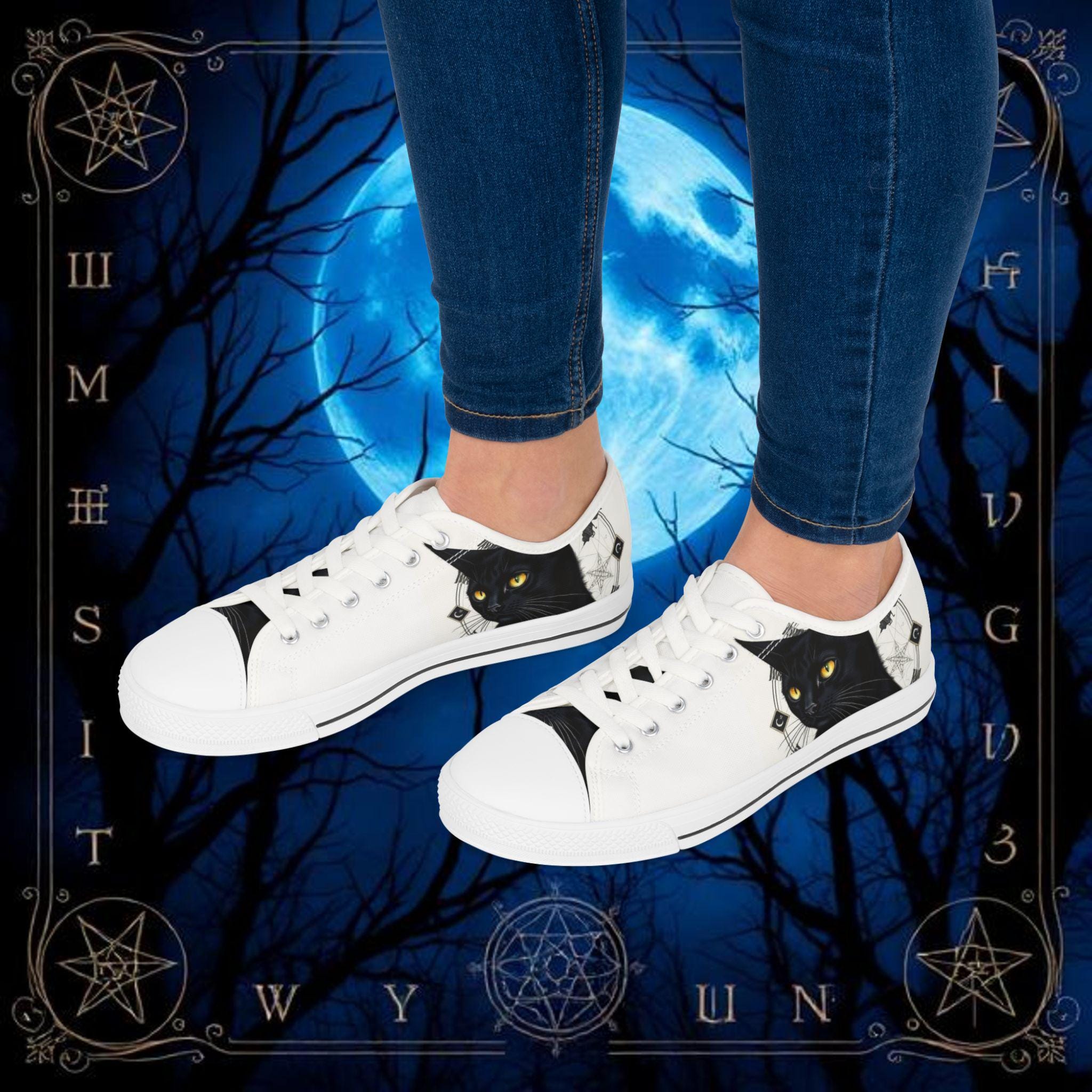 Black Cat Portrait Sneakers | Low Top Canvas Shoes