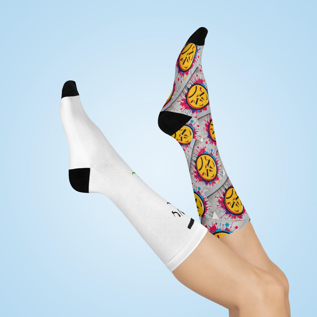 Emoji Pattern Crew Socks | Cushioned Knit, Black Toe