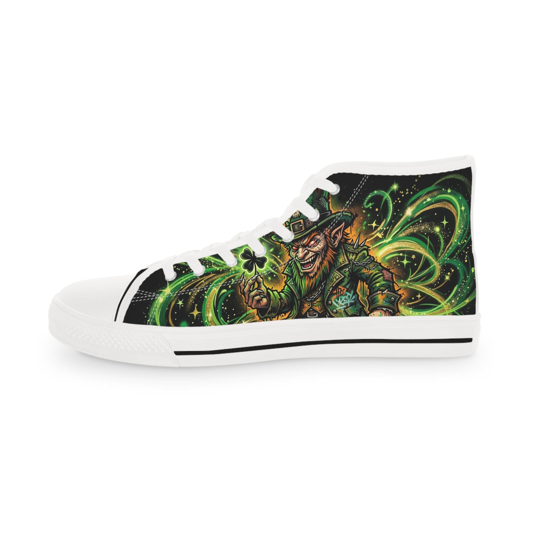 Green Evil Leprechaun High Top Sneakers | Nautical Sea Monster Shoes