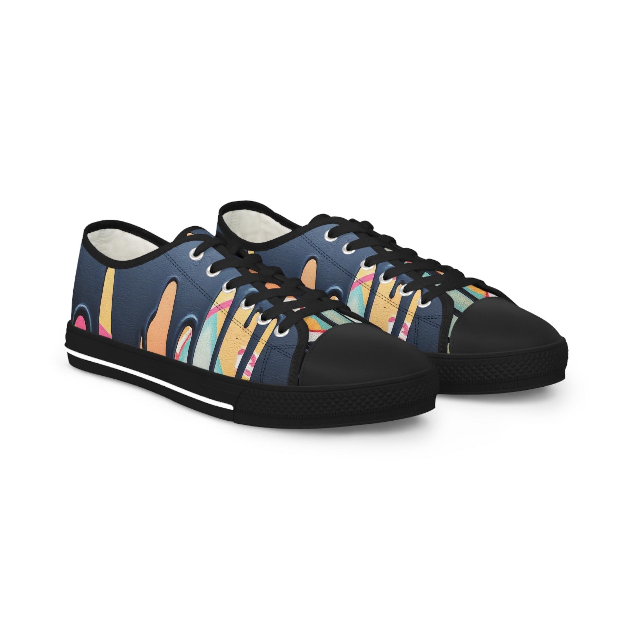Paint Drip Pattern Men's Low Top Sneakers | Navy Patterned Canvas