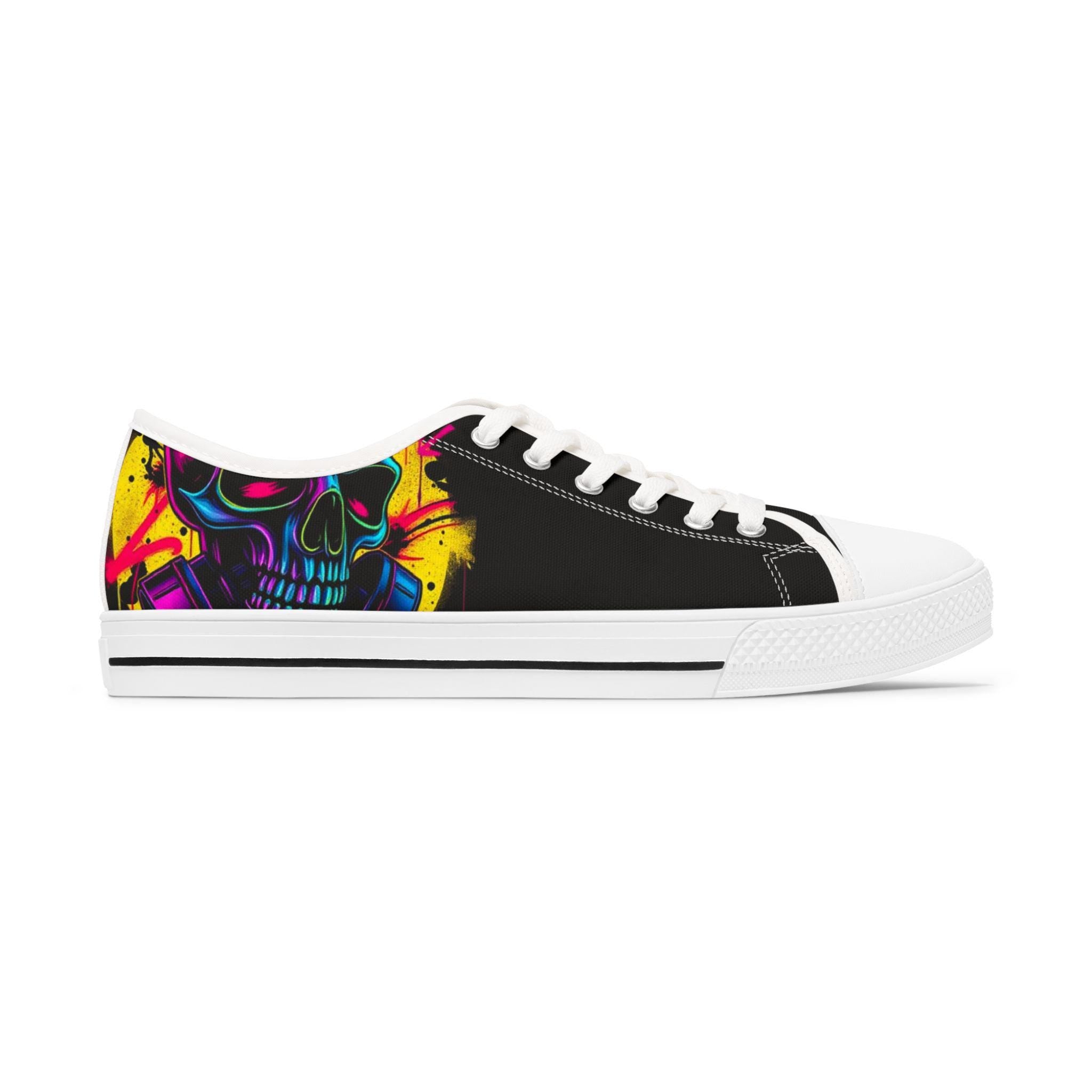 Neon Skull Low Top Sneakers | Women's Colorful Art Print Canvas Shoes