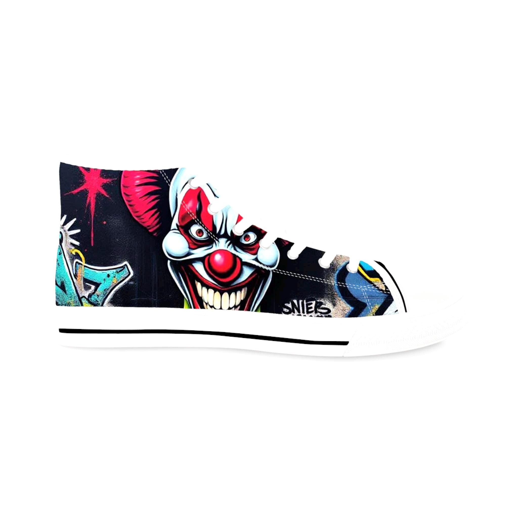 Creepy Clown Graffiti Face High Top Sneakers | Horror Skate Shoe