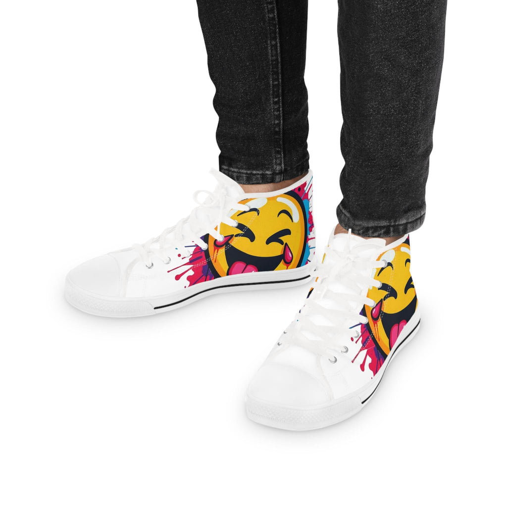 Emoji Tongue Smile High Top Sneakers | Colorful Street Art, Drip Paint
