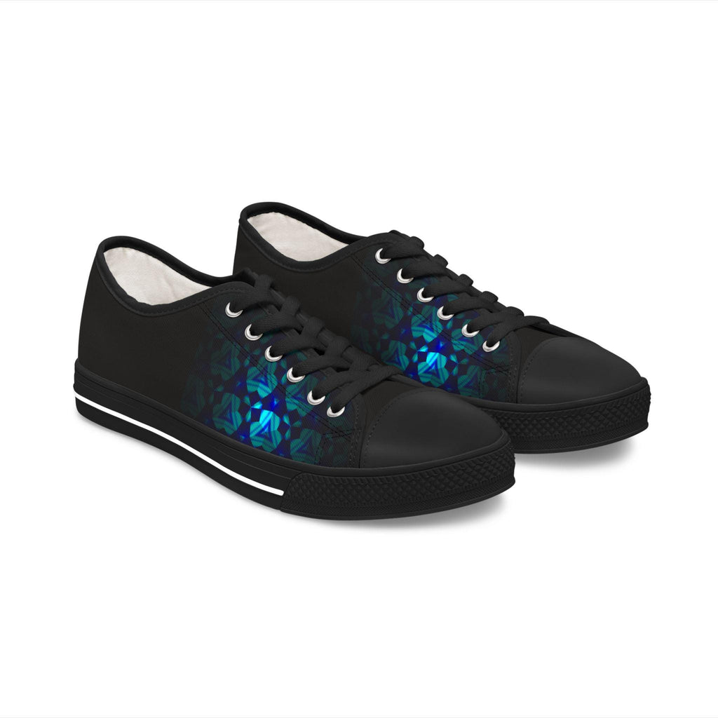 Teal Geometric Mosaic Women's Low Top Sneakers | Abstract Blue Pattern