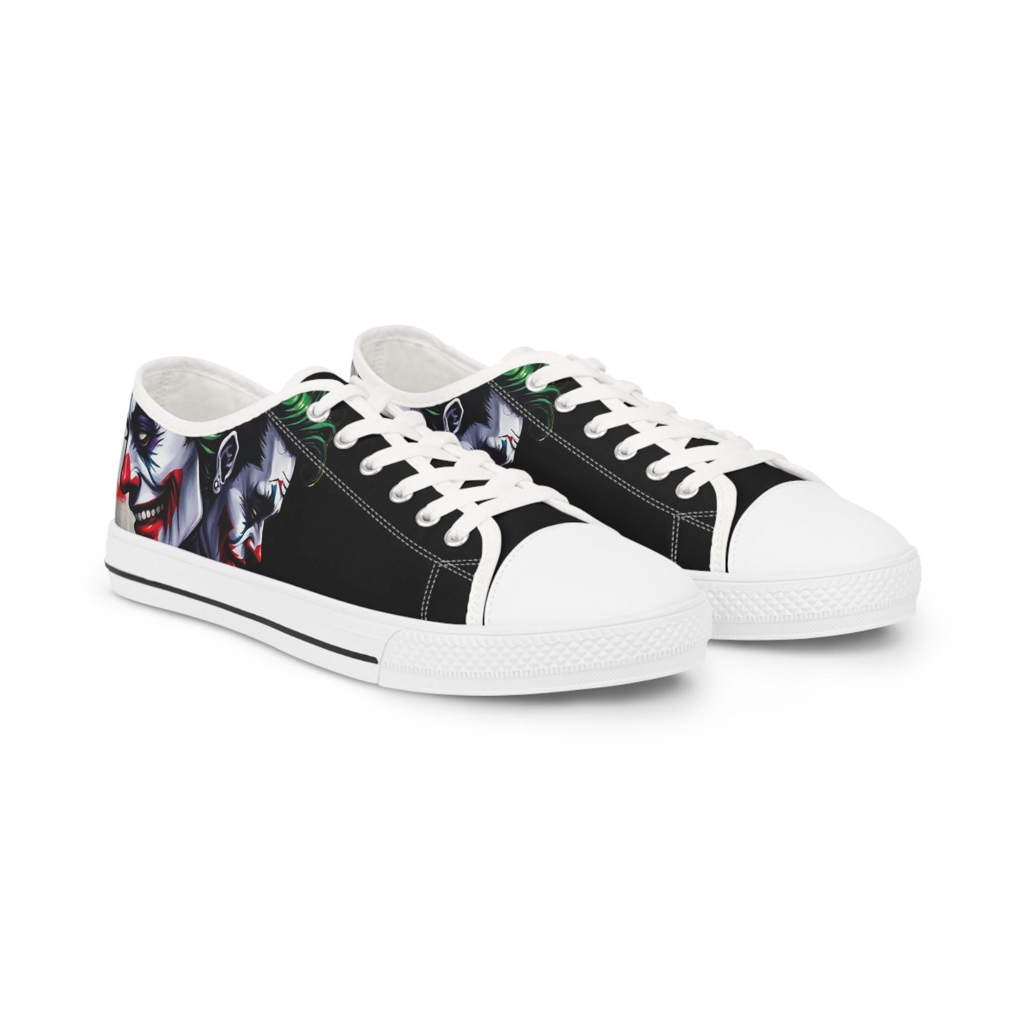 Joker Clown Face Men's Low Top Sneakers | Black Graphic Skate Shoes