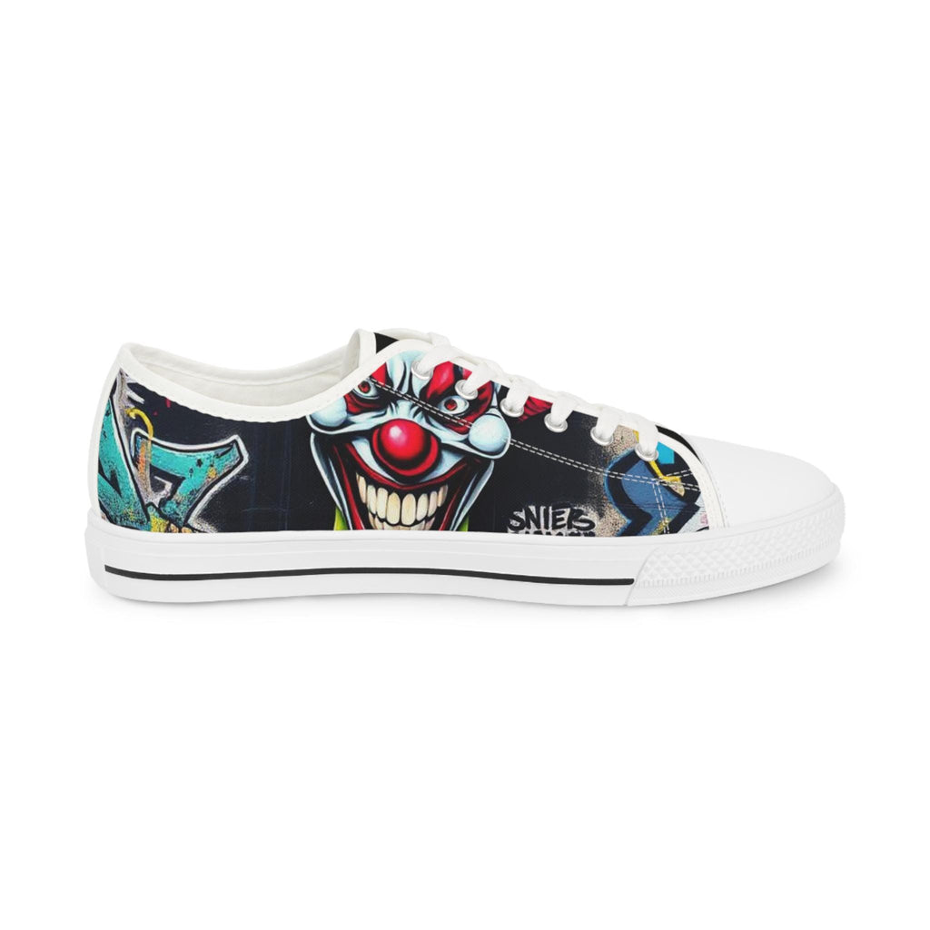 Creepy Clown Graffiti Face men's low top shoes | Horror Carnival Pattern