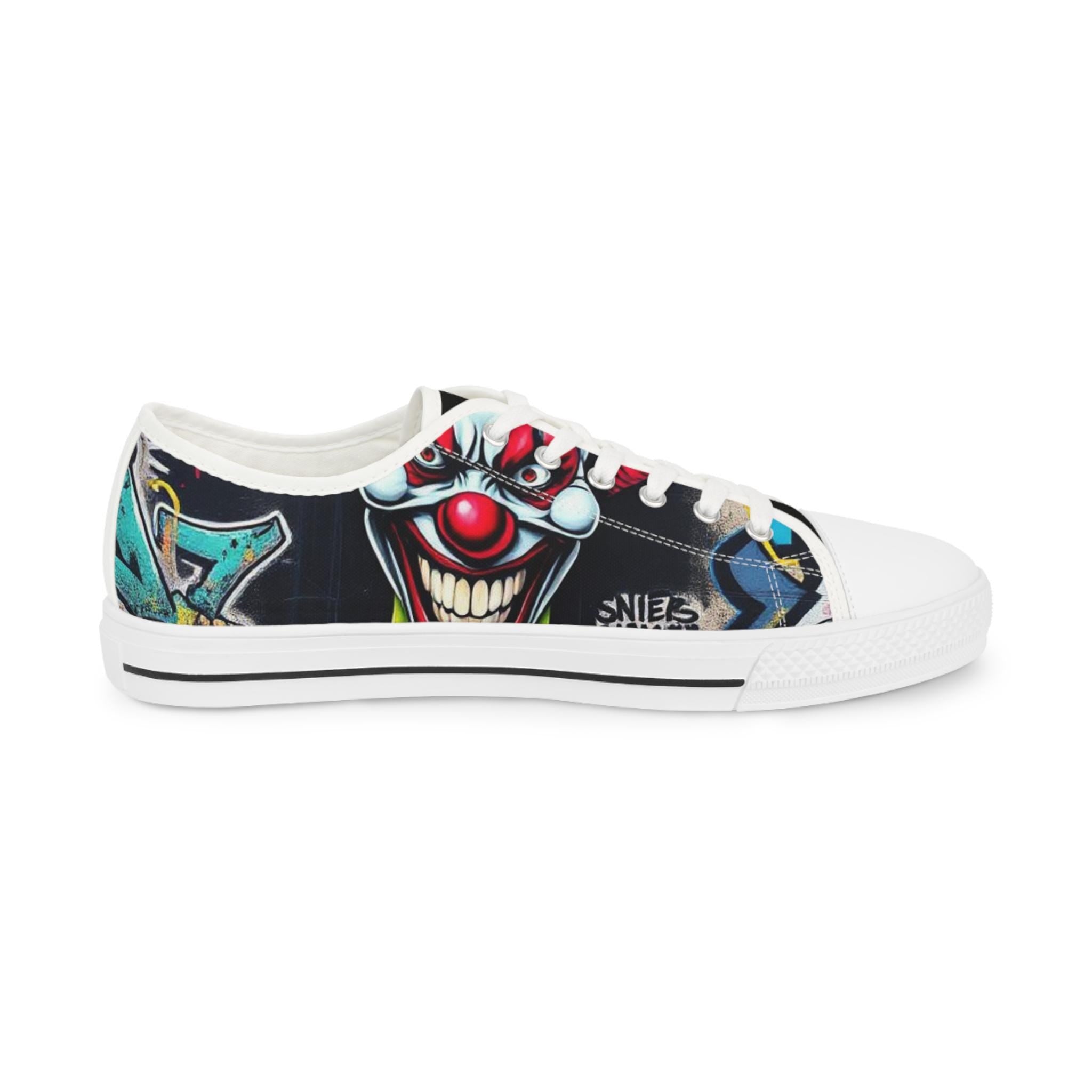 Creepy Clown Graffiti Face men's low top shoes | Horror Carnival Pattern