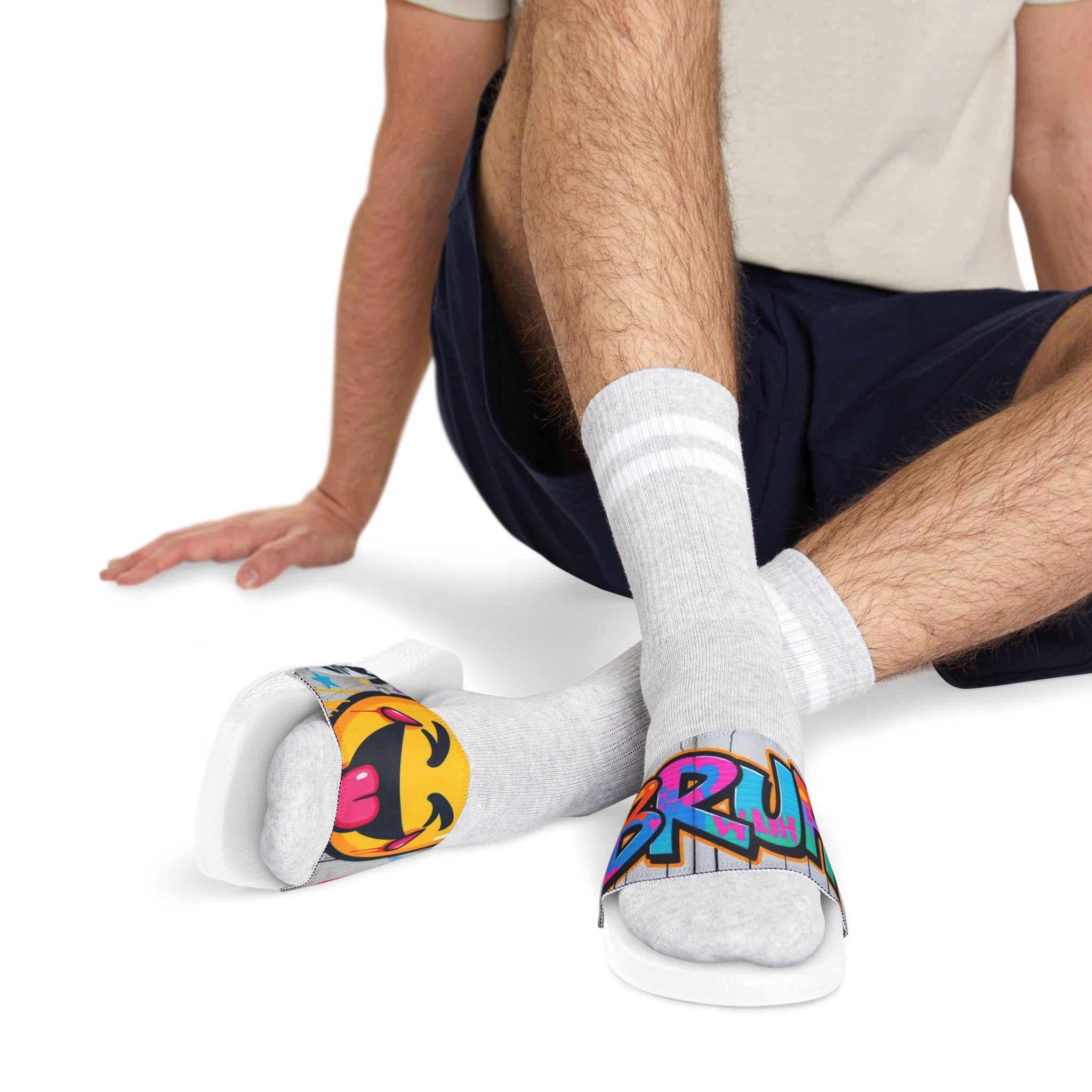 Graffiti Emoji Slide Sandals | Removable-Strap Slides