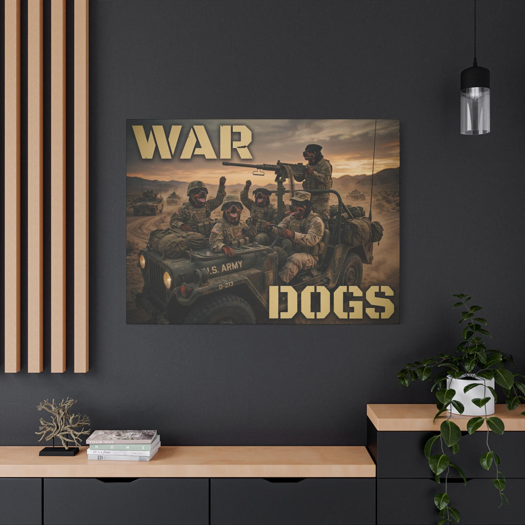 War Dogs Canvas Print | Military Jeep Soldiers Matte Stretched Wall Art
