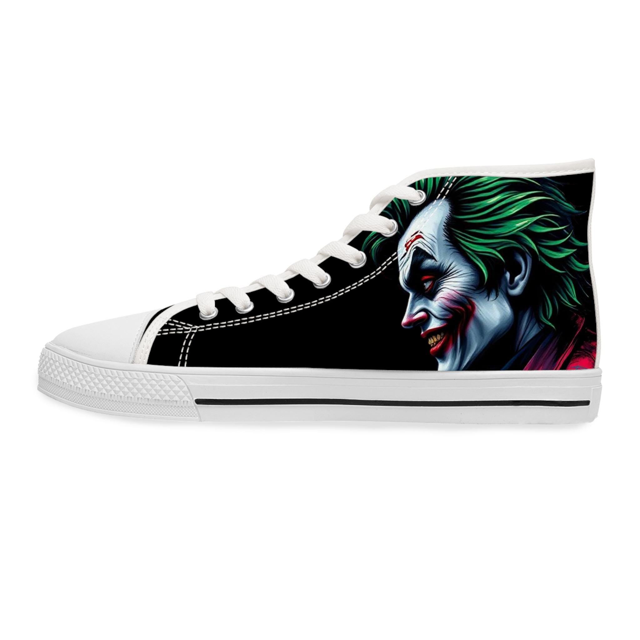 Joker Face Illustration Women's High Top Sneakers | Clown Villain Art, Black Green