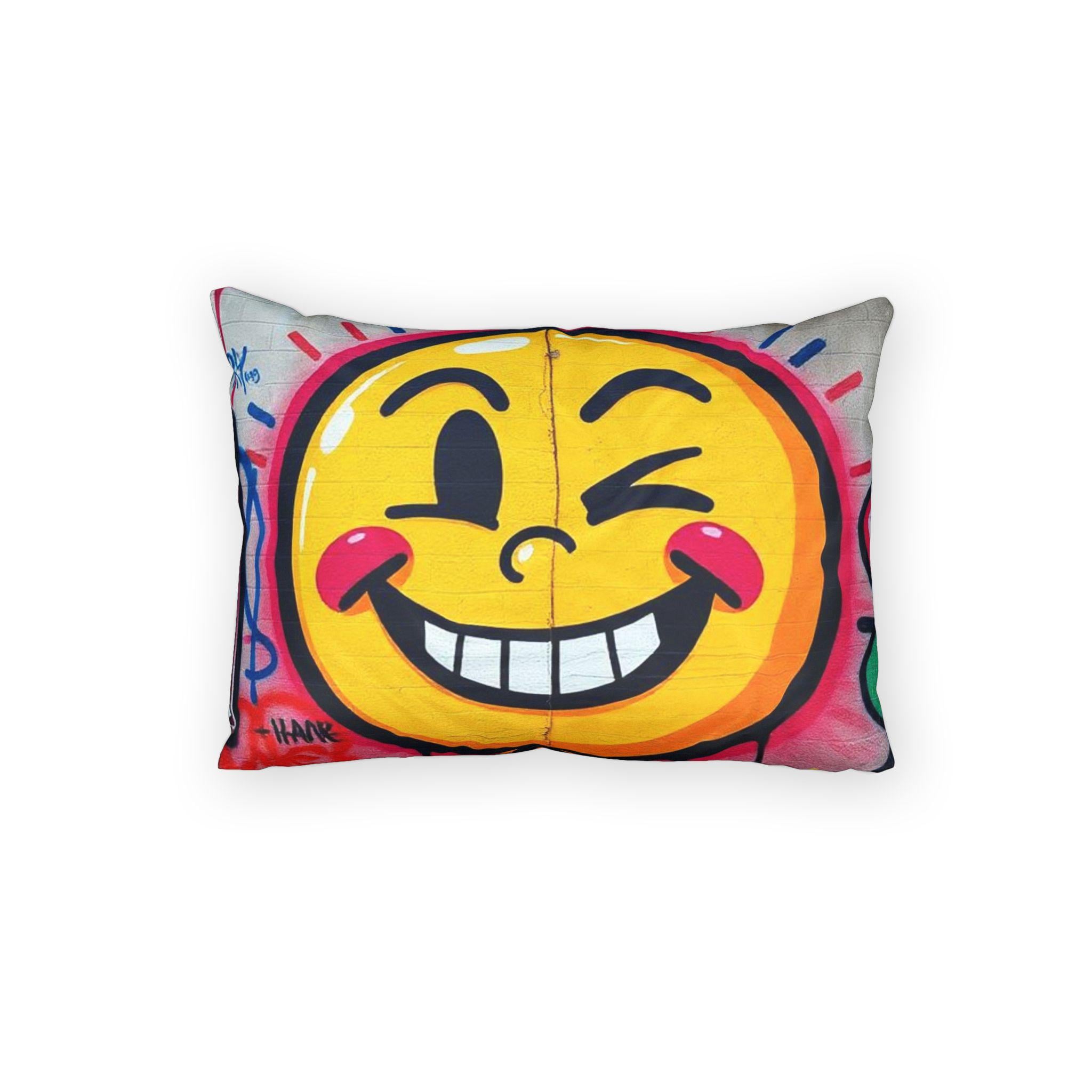 Winking Emoji Face Pillow Sham | Graffiti Smile Decorative Sham