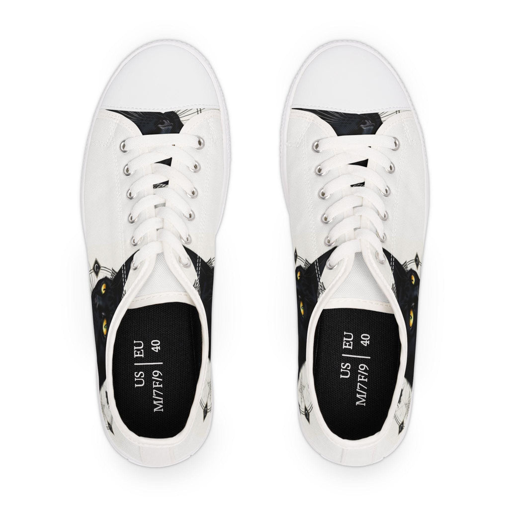 Black Cat Portrait Sneakers | Low Top Canvas Shoes
