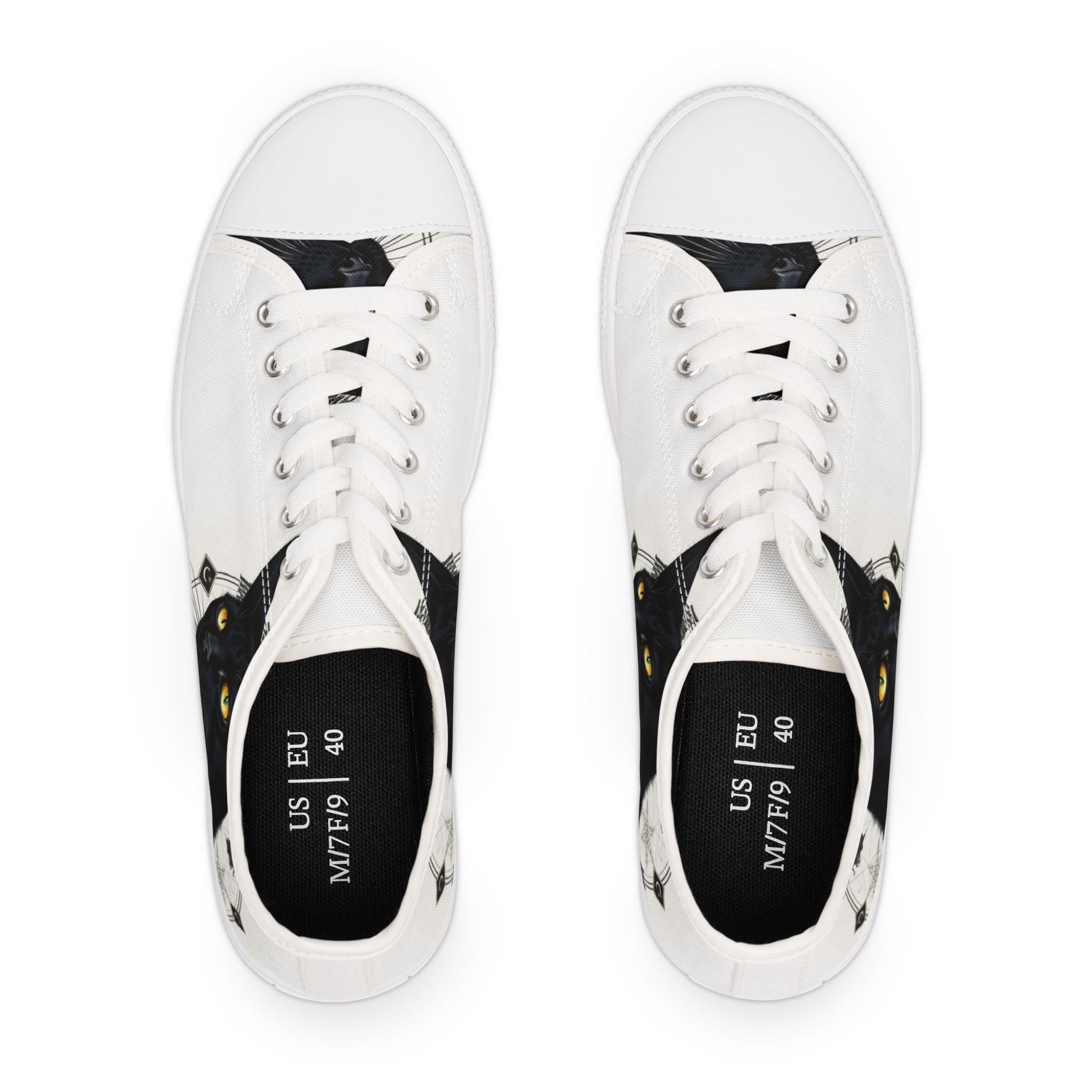 Black Cat Portrait Sneakers | Low Top Canvas Shoes