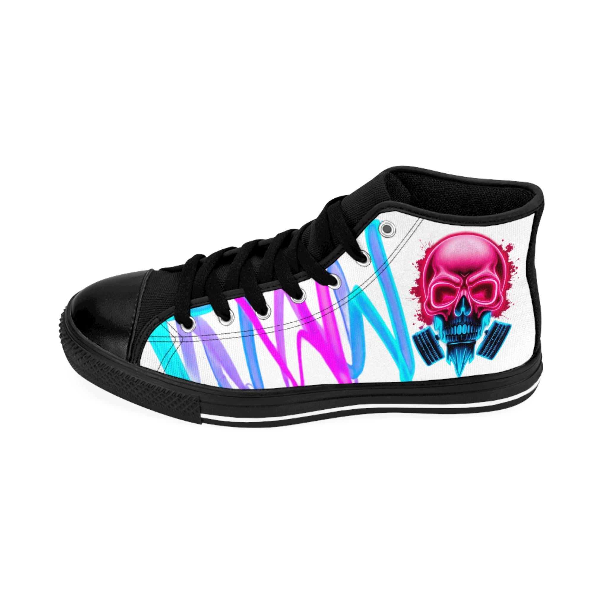 Neon Skull Graffiti Sneakers | High-Top Sneakers