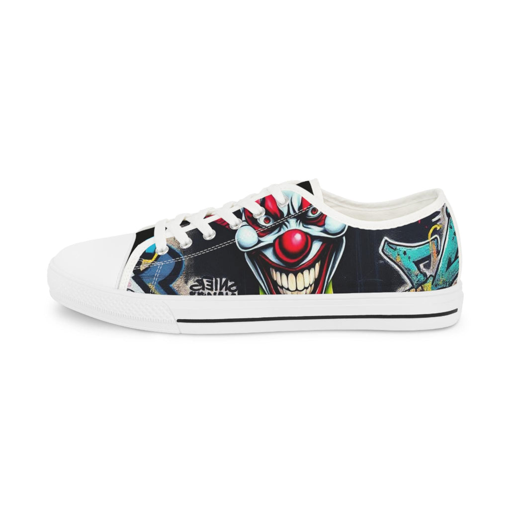 Creepy Clown Graffiti Face men's low top shoes | Horror Carnival Pattern