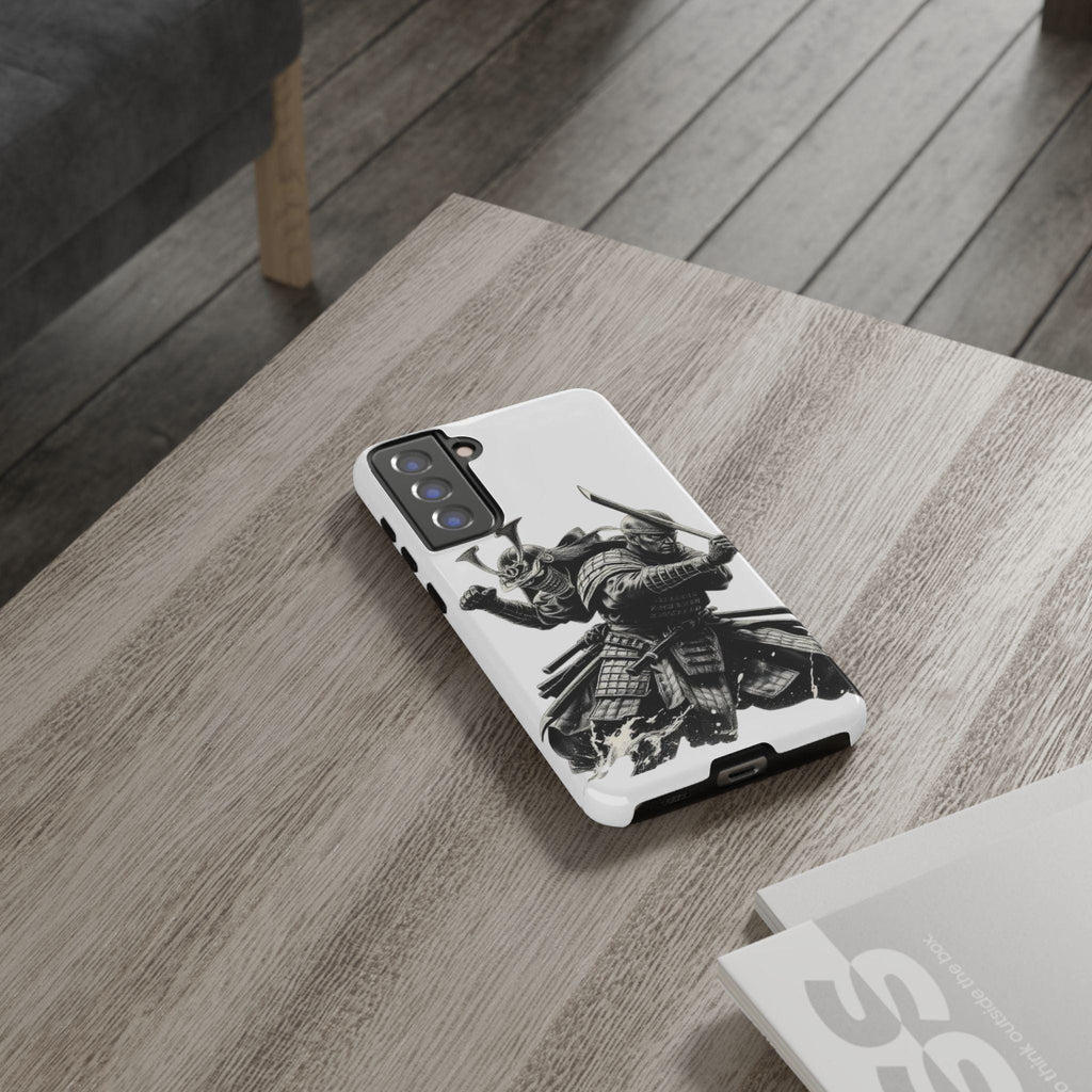 Samurai Warriors Phone Case | Black Ink Battle Illustration, Tough Case