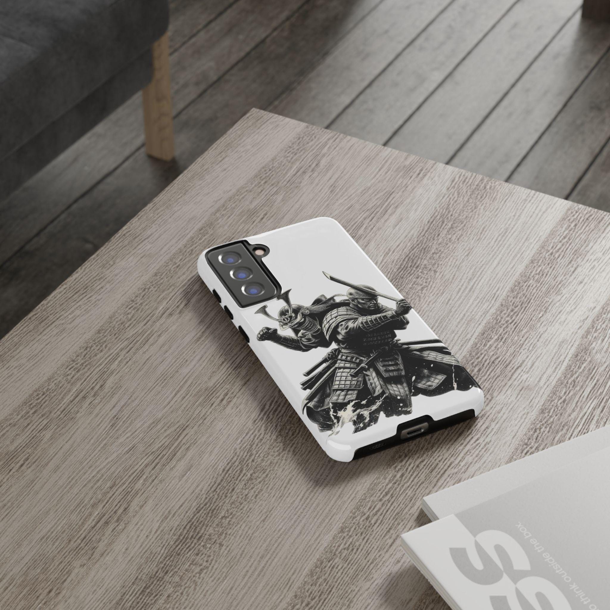 Samurai Warriors Phone Case | Black Ink Battle Illustration, Tough Case