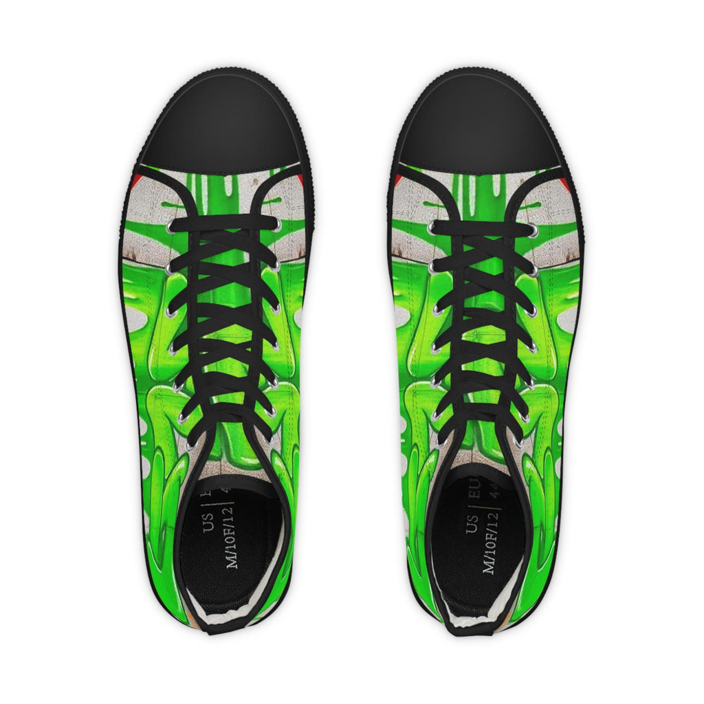 Green Paint Drip High Top Sneakers | Street Art Skate Shoes