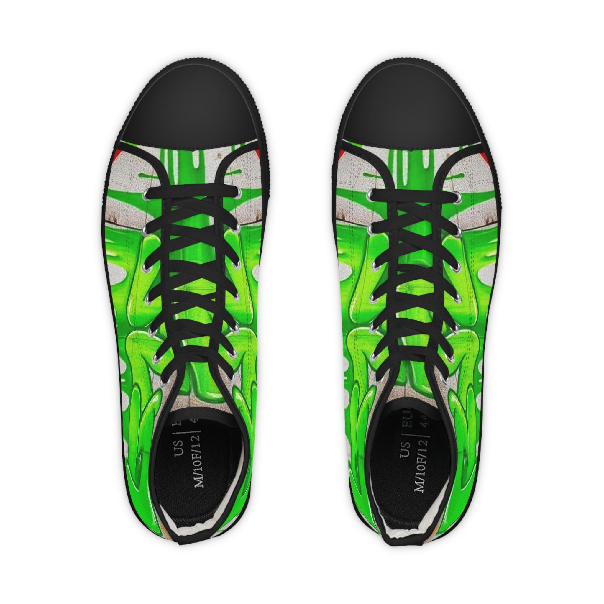Green Paint Drip High Top Sneakers | Street Art Skate Shoes