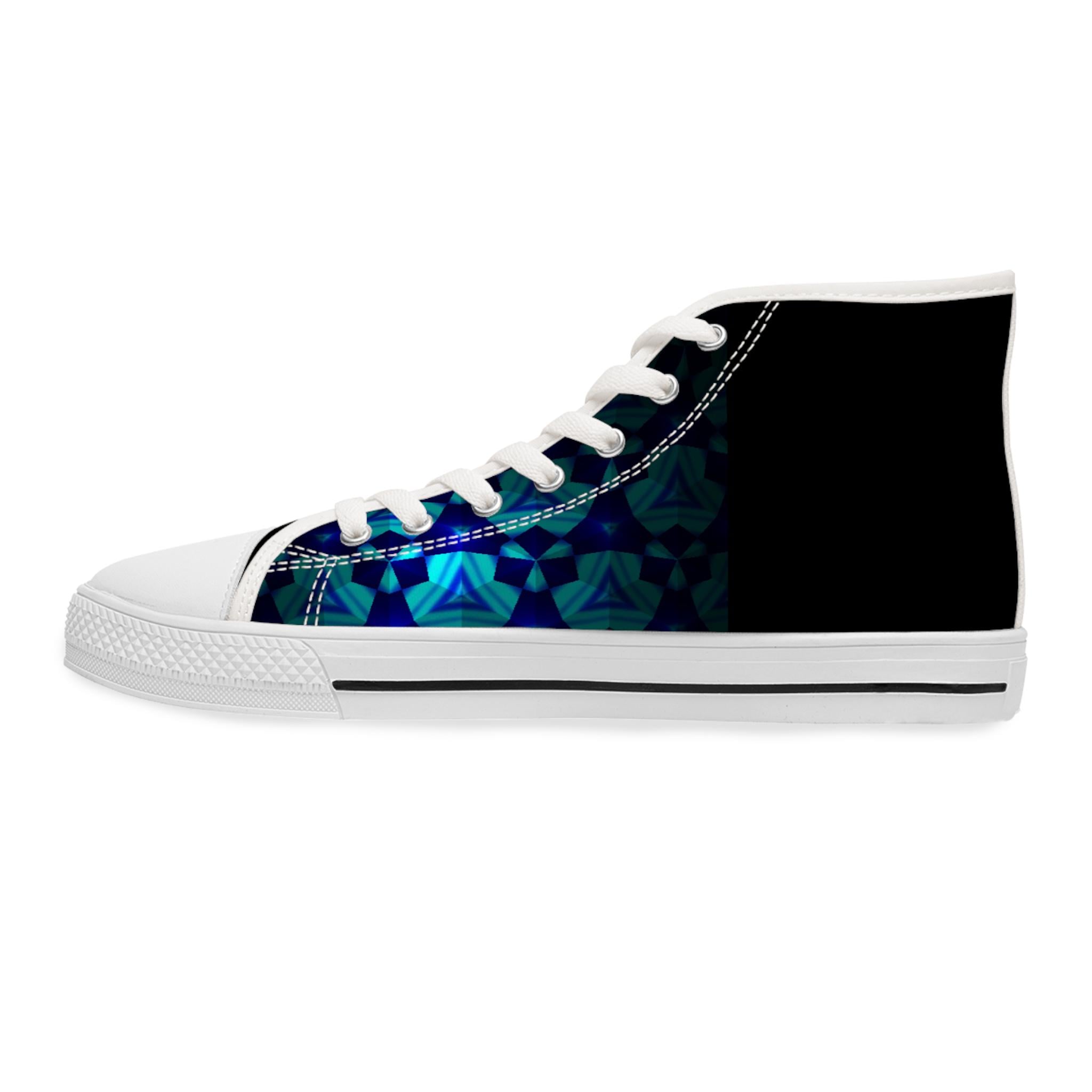 Teal Geometric Mosaic Women's High Top Sneakers | Patterned Canvas Shoes