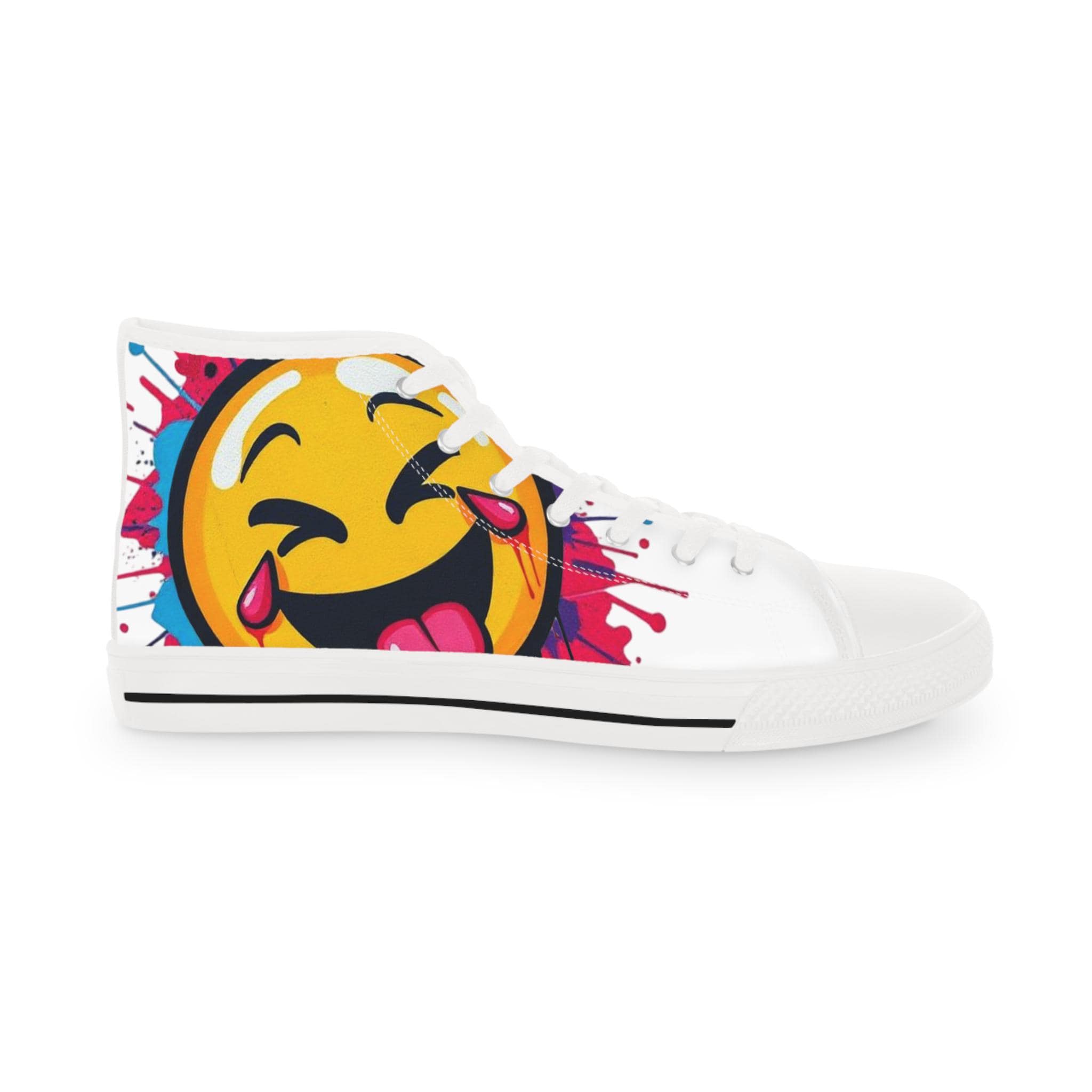 Emoji Tongue Smile High Top Sneakers | Colorful Street Art, Drip Paint